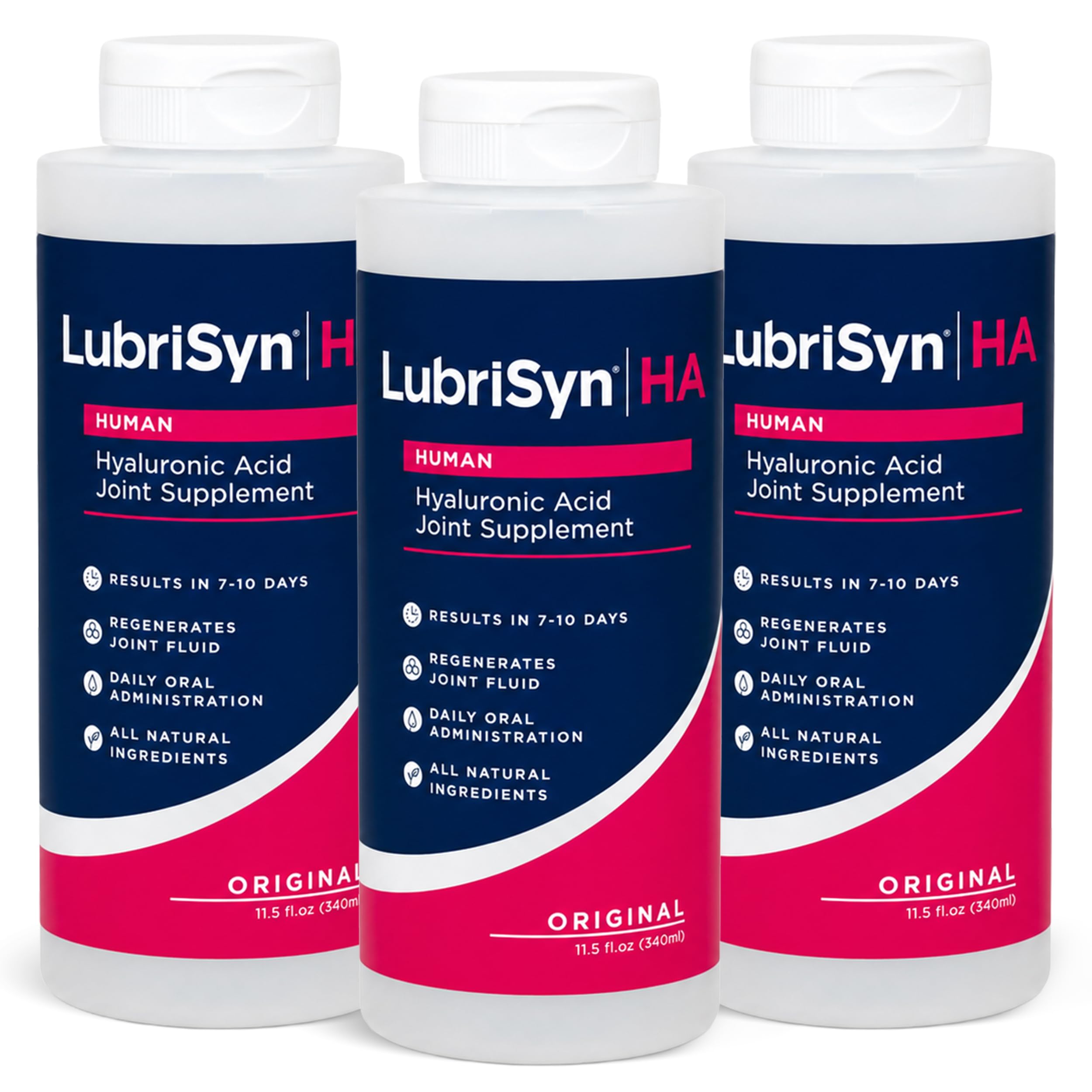 LubriSyn Suplemento Articular de Ácido Hialurônico Líquido 60 mg, pacote com 3 frascos de 340 mL