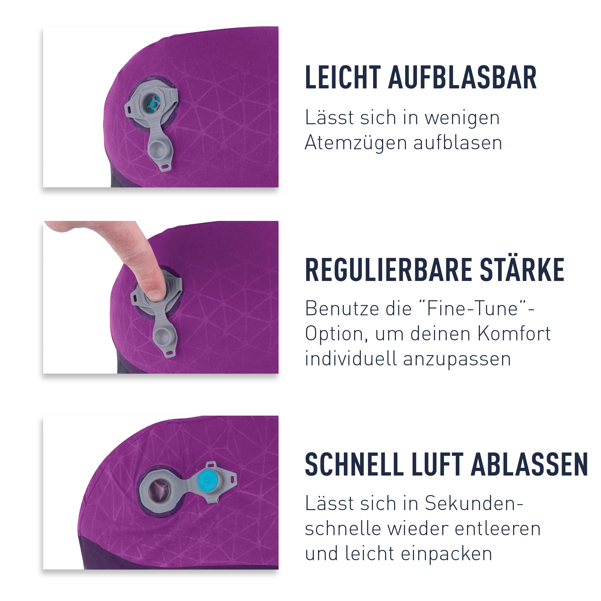 Sea to Summit - Aeros Premium Lendenkissen - Aufblasbares Stützkissen - Entlastung des unteren Rückens - Polyestergewebe 50D - Kompakte Reisetasche - Arbeit, Reisen & Autofahrten - Navy Blue - 93 g