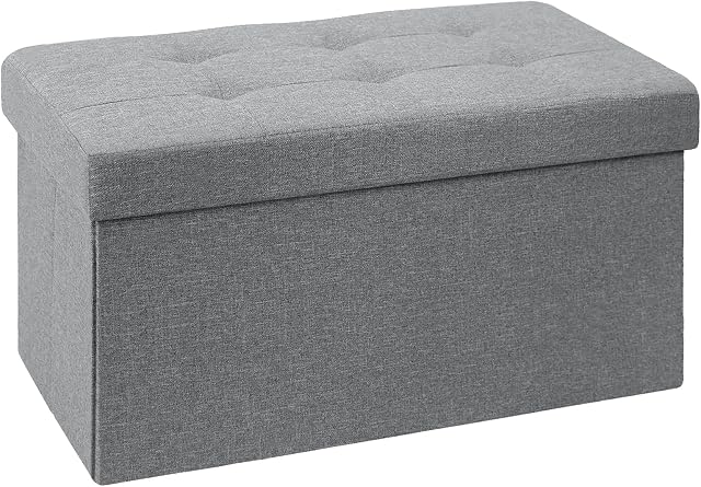 BRIAN & DANY Folding Linen Storage Boxes Footstool Ottoman, Foot Rest Stool, Foldable Seat Bench Footrest - Gray, 76 x 38 x 38 cm