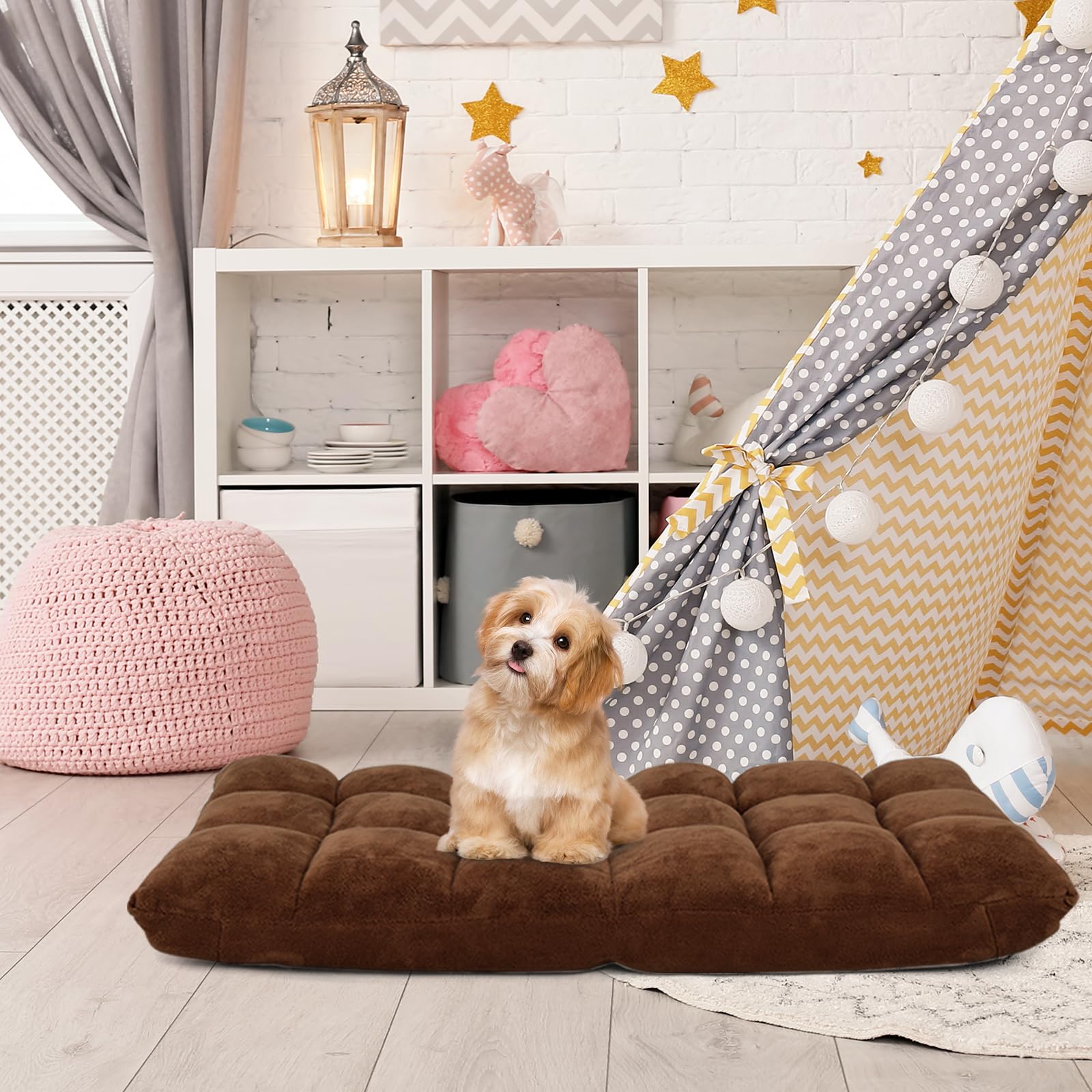 HOMASIS Silla de Suelo con Respaldo Ajustable en 14 ángulos, Silla Plegable de Pana, sillón tapizado para Leer, meditar, cojín de Suelo, 15 cm de Grosor (Café)