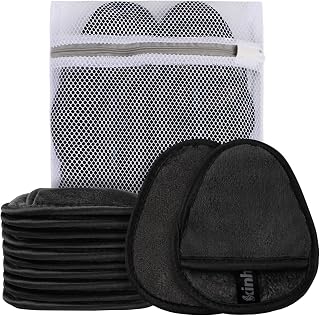KinHwa Almohadillas desmaquillantes reutilizables de microfibra, lavables, almohadillas desmaquillantes faciales, supersuaves, con bolsa de lavandería, color negro, 12 unidades