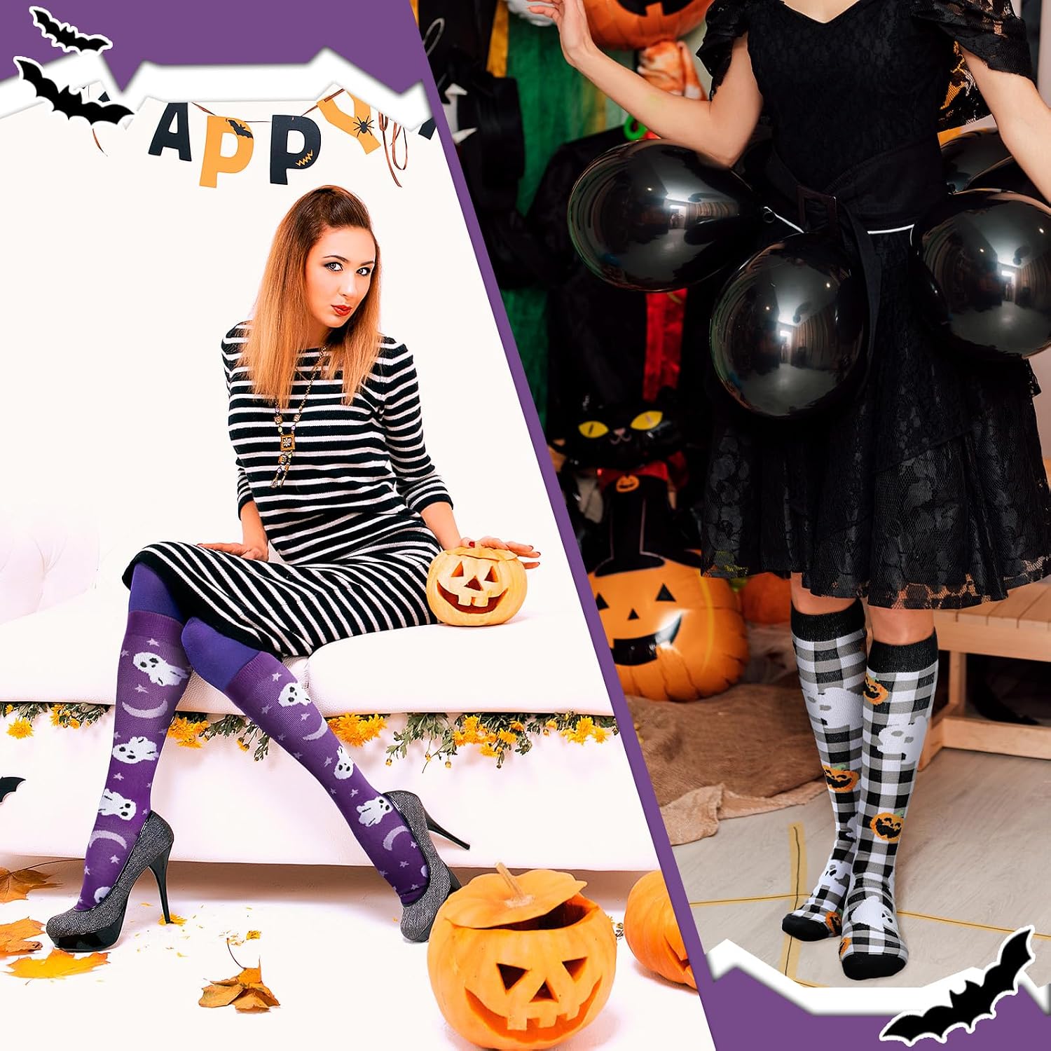 Shyyween 6 Pairs Halloween Compression Socks for Women&men