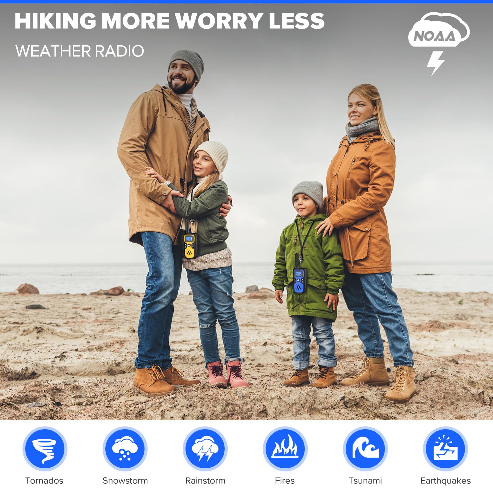 Wishouse Walkie Talkies for Adults Long Range-Rechargeable 4 Pack 2 Way Radios, Hiking Accessories Camping Gear Xmas Birthday Gift for Kids Family with Lamp,SOS Siren,NOAA Weather Alert,Easy to Use