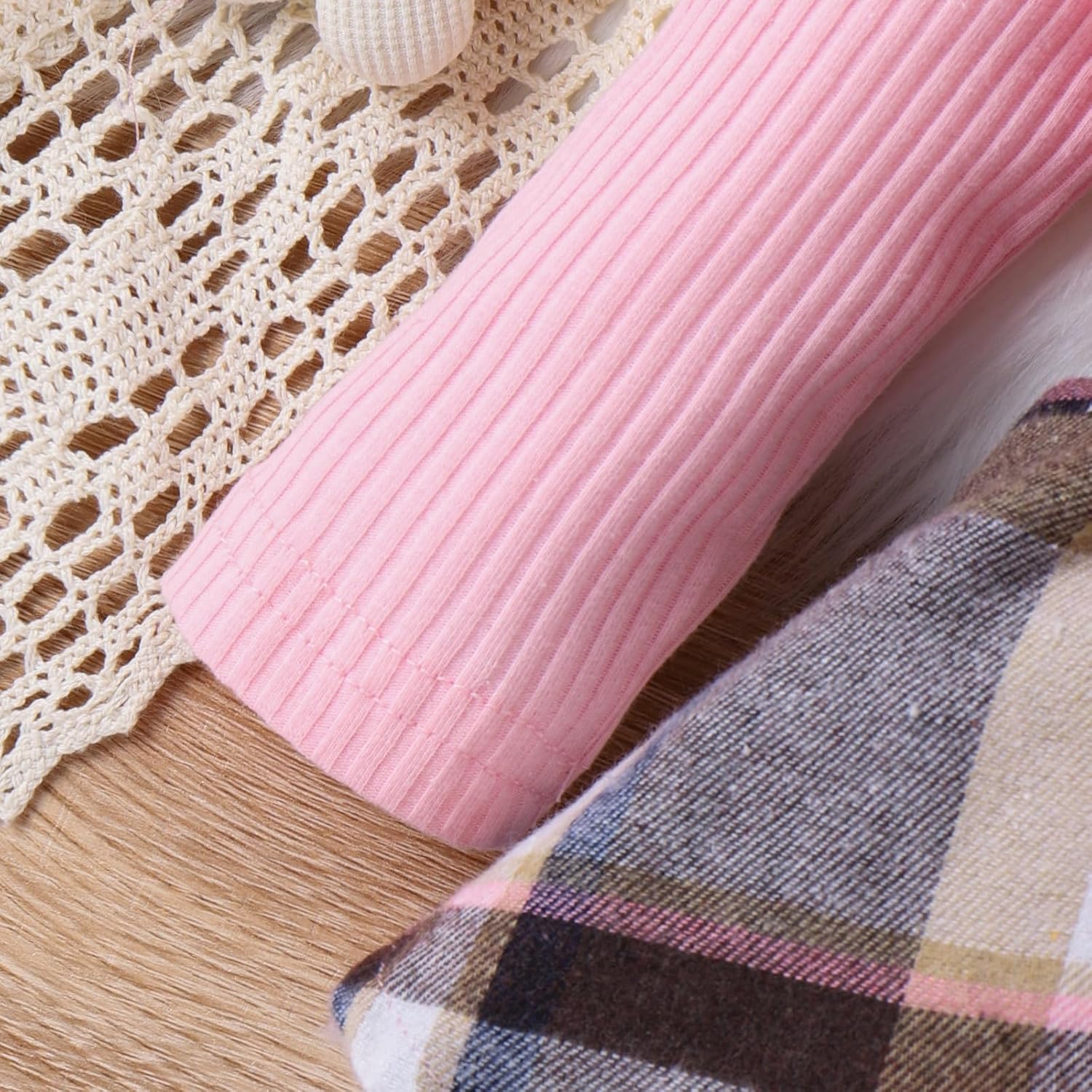 Baby Girl Clothes Fall Winter Outfit Plaid Romper Long Sleeve Dress Lace Ruffles Bodysuit with Bow Headband - Image 7