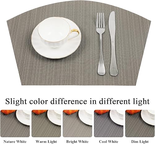 Miniatura 71 de SHACOS - Manteles individuales de PVC para mesas redondas, manteles individuales con curvatura, antideslizantes, resistentes al calor, de vinilo,