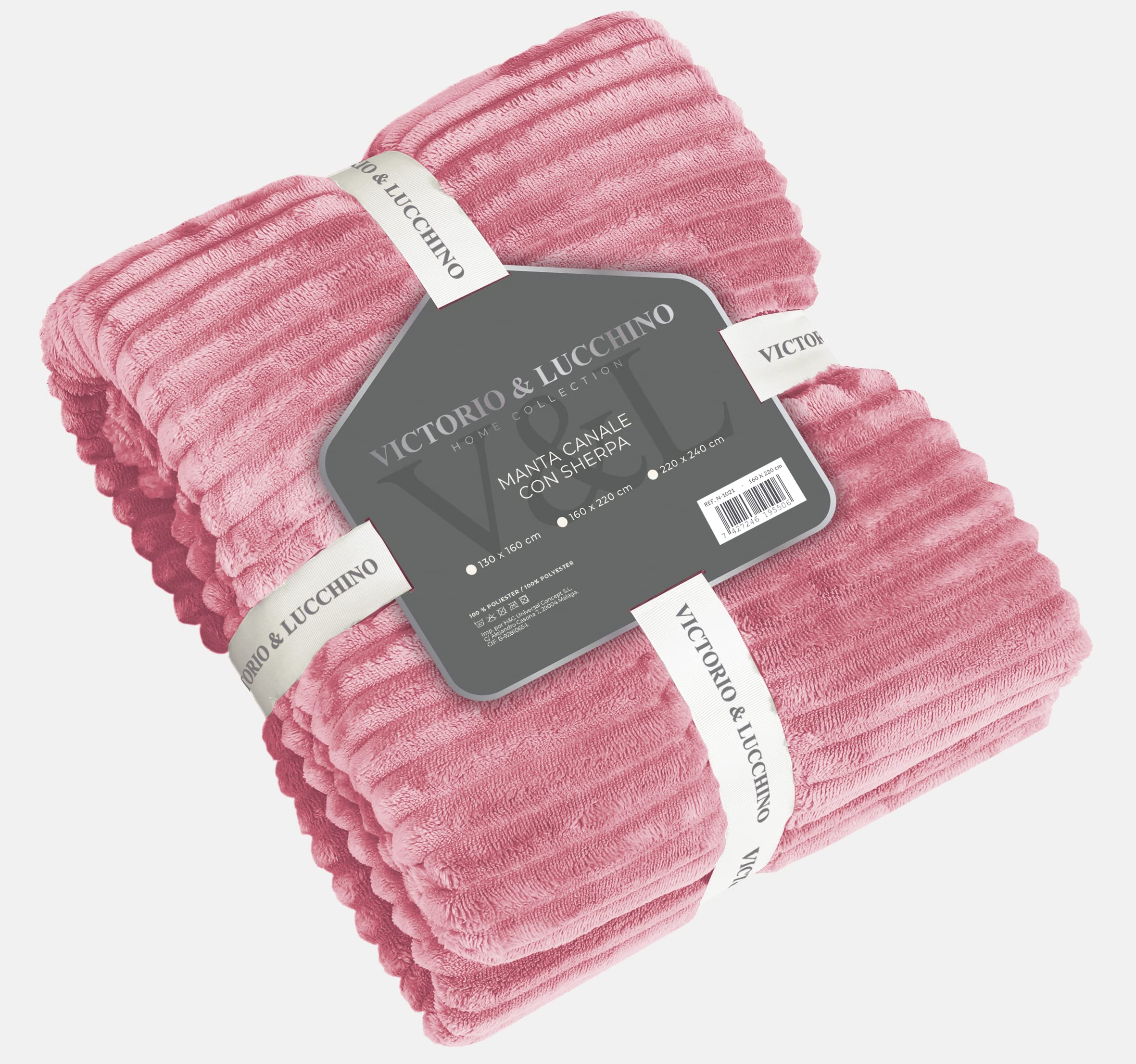 Victorio & Lucchino Manta Plaid Canale con Borreguito Sherpa al Tono - Manta Suave para el Sofa o para Cama (VL-80510) (160x220cm, Rosa)