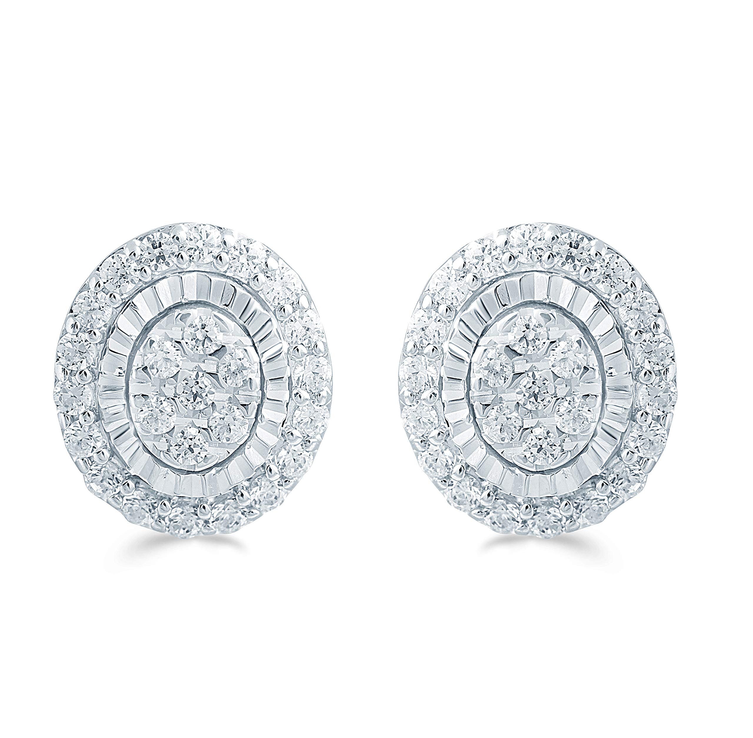 1/3ct tw Diamond Oval Cluster Fashion Stud Earring in Sterling Silver