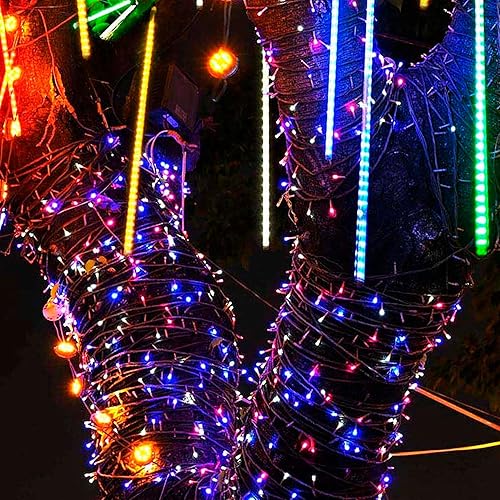 Vista 124 de TW SHINE Luces de Navidad, 200 luces LED de 66 pies para exteriores enchufables con 8 modos, luz impermeable para exteriores, decoraciones de Blanco