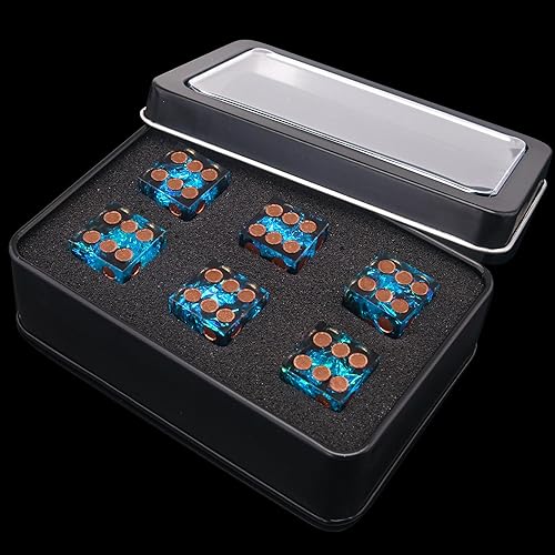 Miniatura 4 de AUSTOR Juego de dados de 6 caras de resina D6 de 0.632 pulgadas, hecho a mano, borde afilado, 6 dados de resina con estuche de metal para Tenzi,