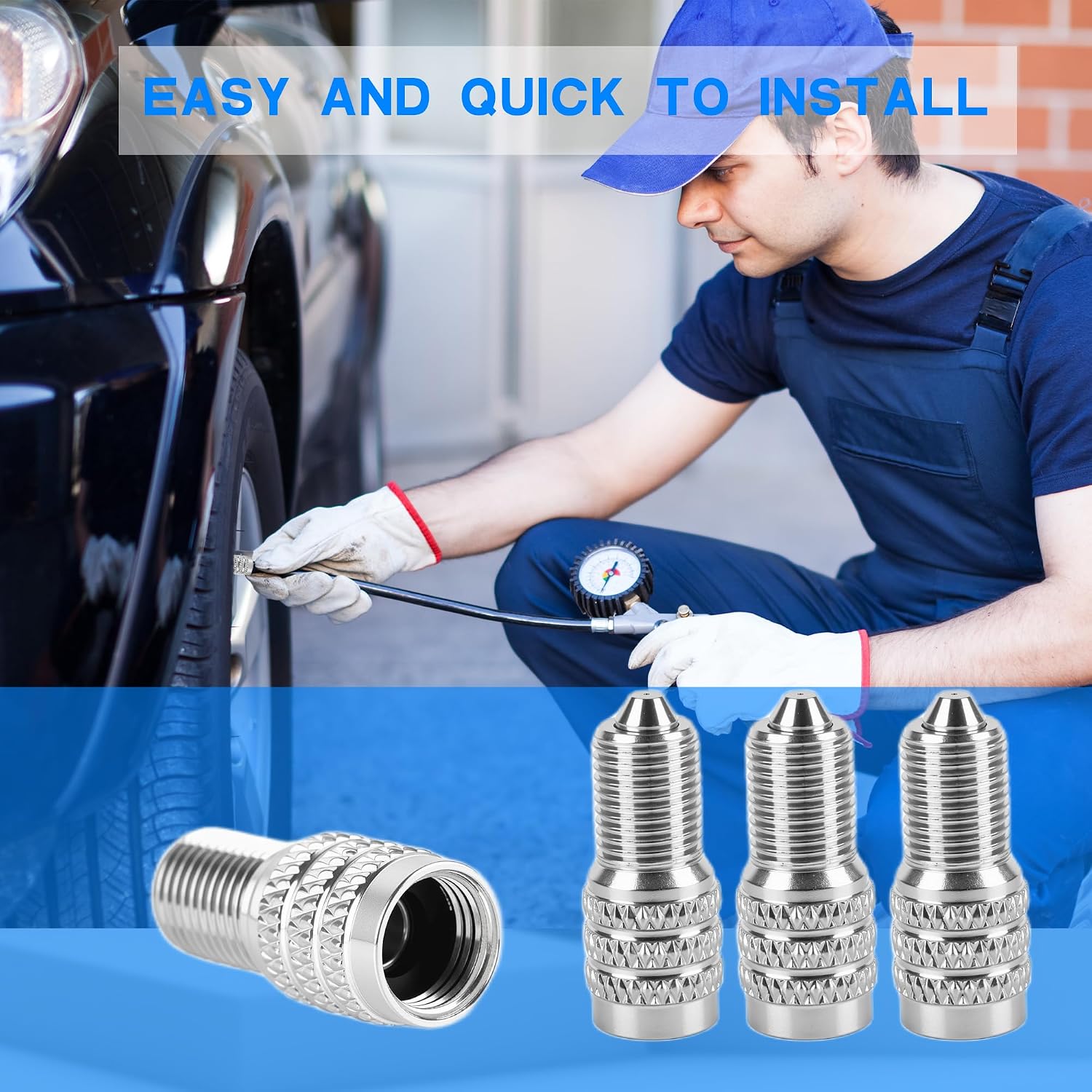 40 Pcs Double Seal Valve Stem Caps Metal Valve Cap Bulk Inflate Tire Valve Flow Through Tires Air Cap for Car Van Trailers Semi Trailer Boats