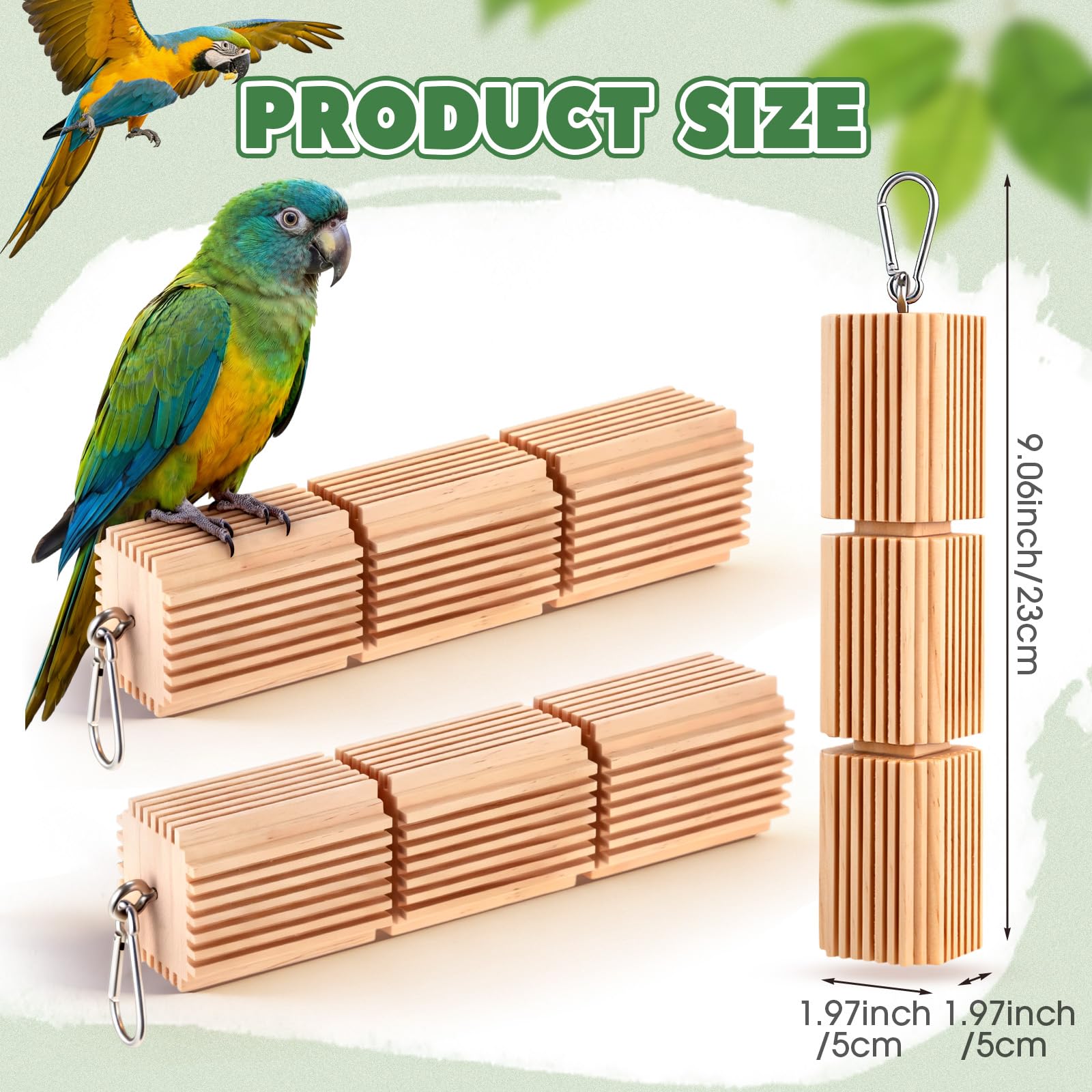 CroBlissful Lot de 3 jouets à mâcher en bois naturel de 22,9 cm pour perroquet, accessoires à mâcher pour soulager l'ennui, l'anxiété, pour perruche, calopsitte, conure, perruche, inséparable
