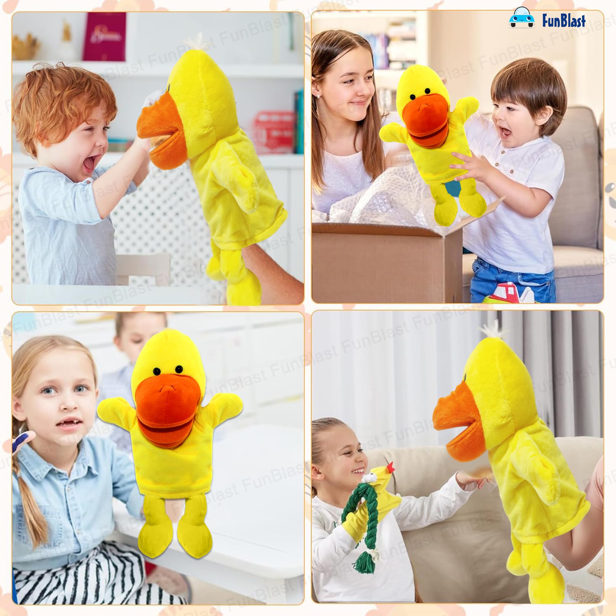 FunBlast Hand Puppets for Kids - Cute Animal Soft & Interactive Plush Duck Puppets for Storytelling, Role Play & Learning Toys, Perfect for Toddlers & Children (Yellow) 4