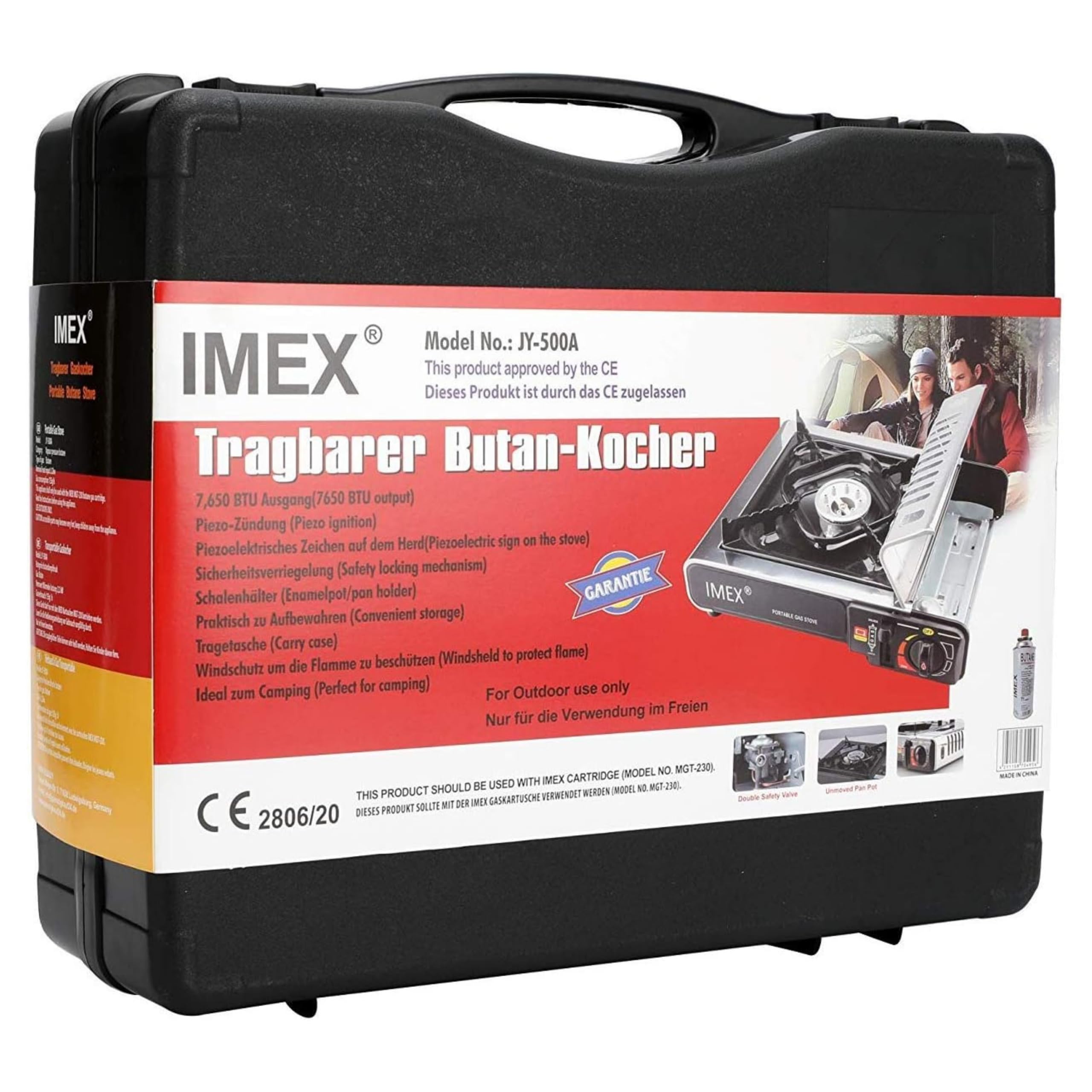 IMEX Camping Gaskocher Set mit 16 Gaskartuschen im praktischen Tragekoffer – Ideal für Outdoor, Camping, BBQ, Picknicks, und längere Abenteuer in der Natur.