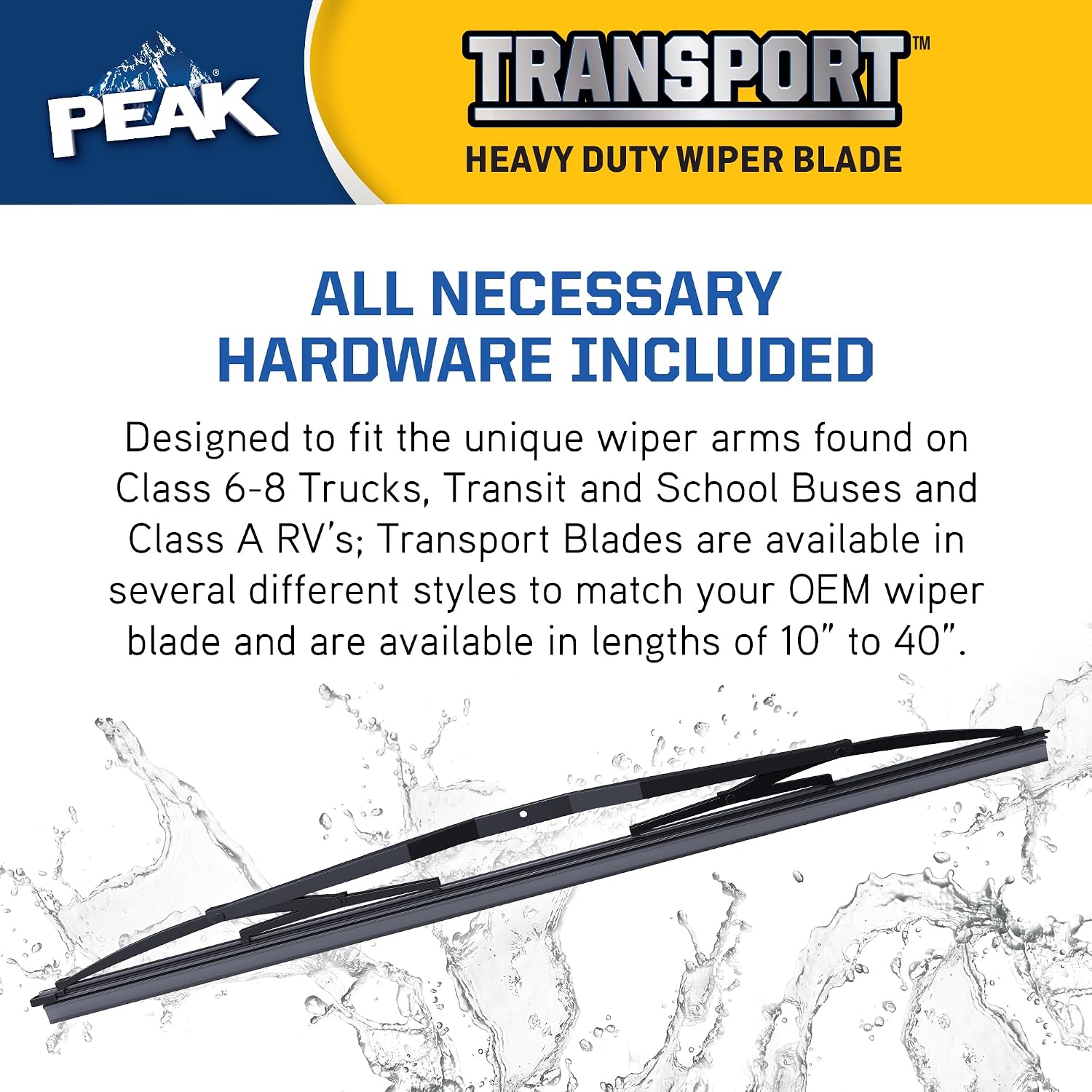 PEAK Transport Heavy Duty Windshield Wiper Blade, Durable Metal Wiper Blade Replacement for Class 6-8 Trucks, Class A RV's, and Transit Buses with Saddle Wiper Arm and High Profile 18" 5 Bar Blade