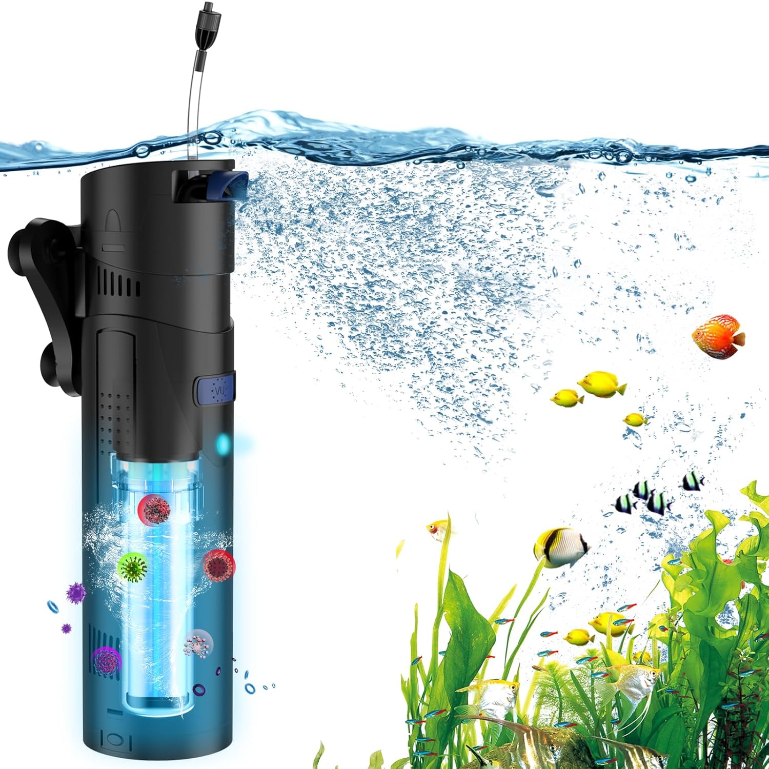 FishCheers Fish Tank Filters for Seawater, Freshwater with 9W UV Light