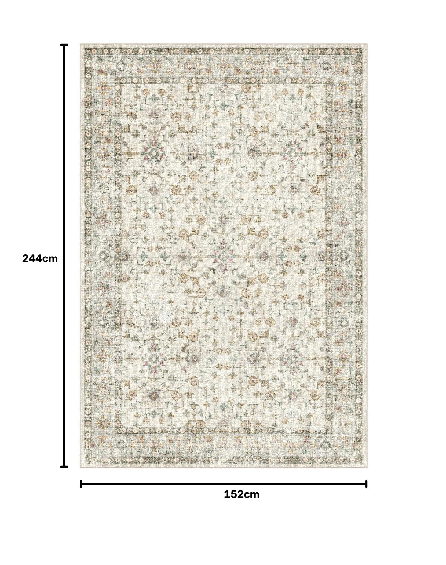 DEXI Alfombra Salon 152 x 244 cm, Alfombras Dormitorio Pelo Corto Lavable, Suave y Cómoda, Diseño Floral Tapetes Decorativas para Sala de Estar, Habitación, Comedor, Beige