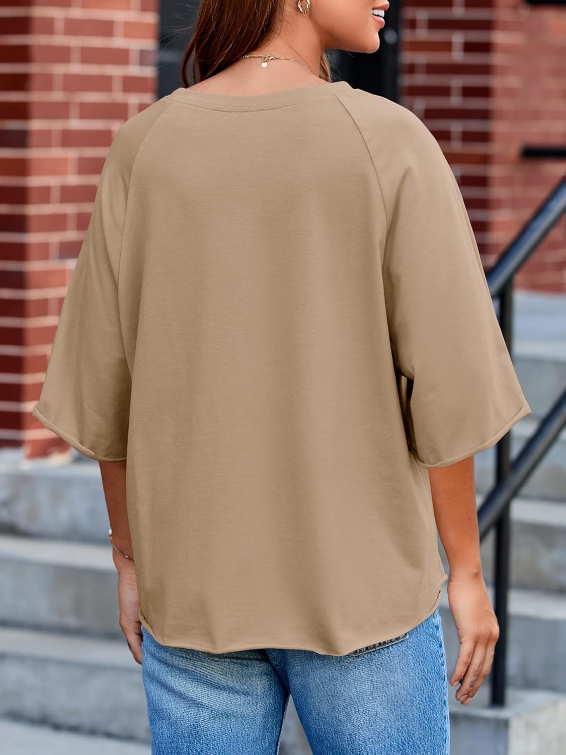 Tankaneo Womens Oversized Half Sleeve T-Shirts Trendy Casual Loose Fit Tops Summer Crew Neck Baggy Shirts - Image 5