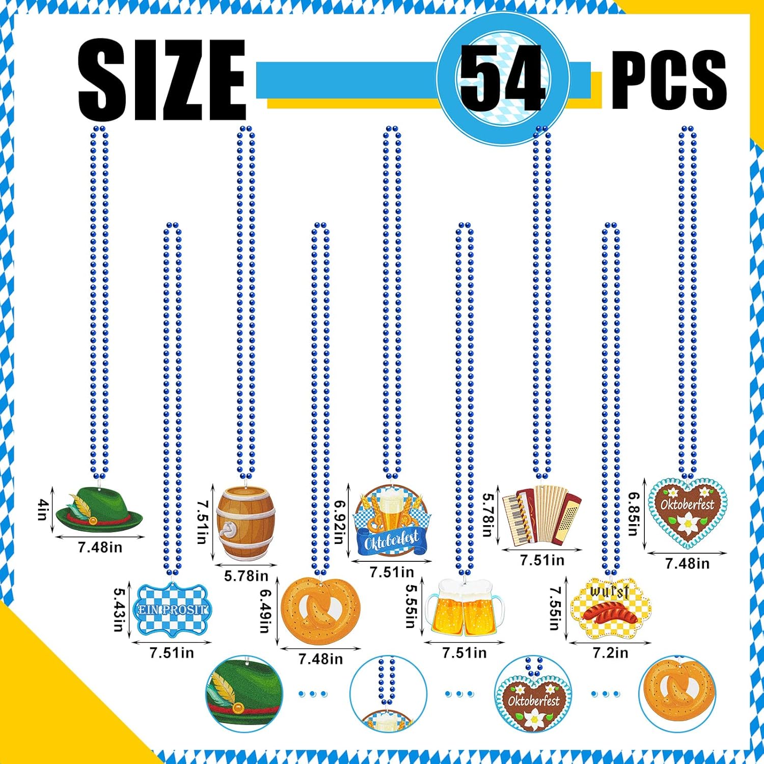 Kigeli 54 Pcs Oktoberfest Bead Necklaces Beer Mug Blue Bead Necklaces Bulk Oktoberfest Party Favors for Oktoberfest Festivities Family Party Supplies Beer Festival Decorations, 9 Styles