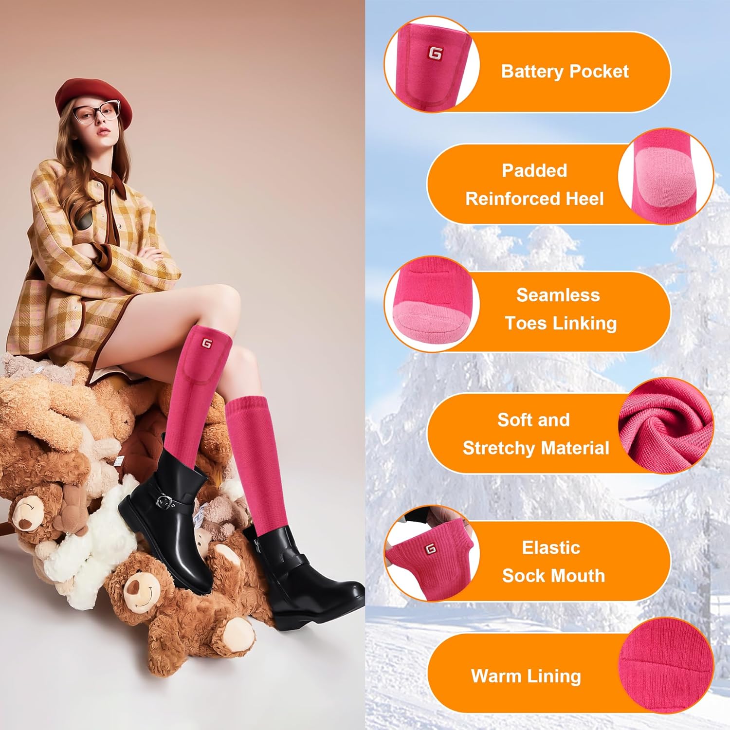 MMlove Heated Socks for Girls,3 Heat Settings, 4000mAh Battery, Electric Heated Socks for Teenagers Youth, Rechargeable Foot Warmers, Washable for Skiing,Camping,Snowboarding,Hiking,Cycling - Image 7