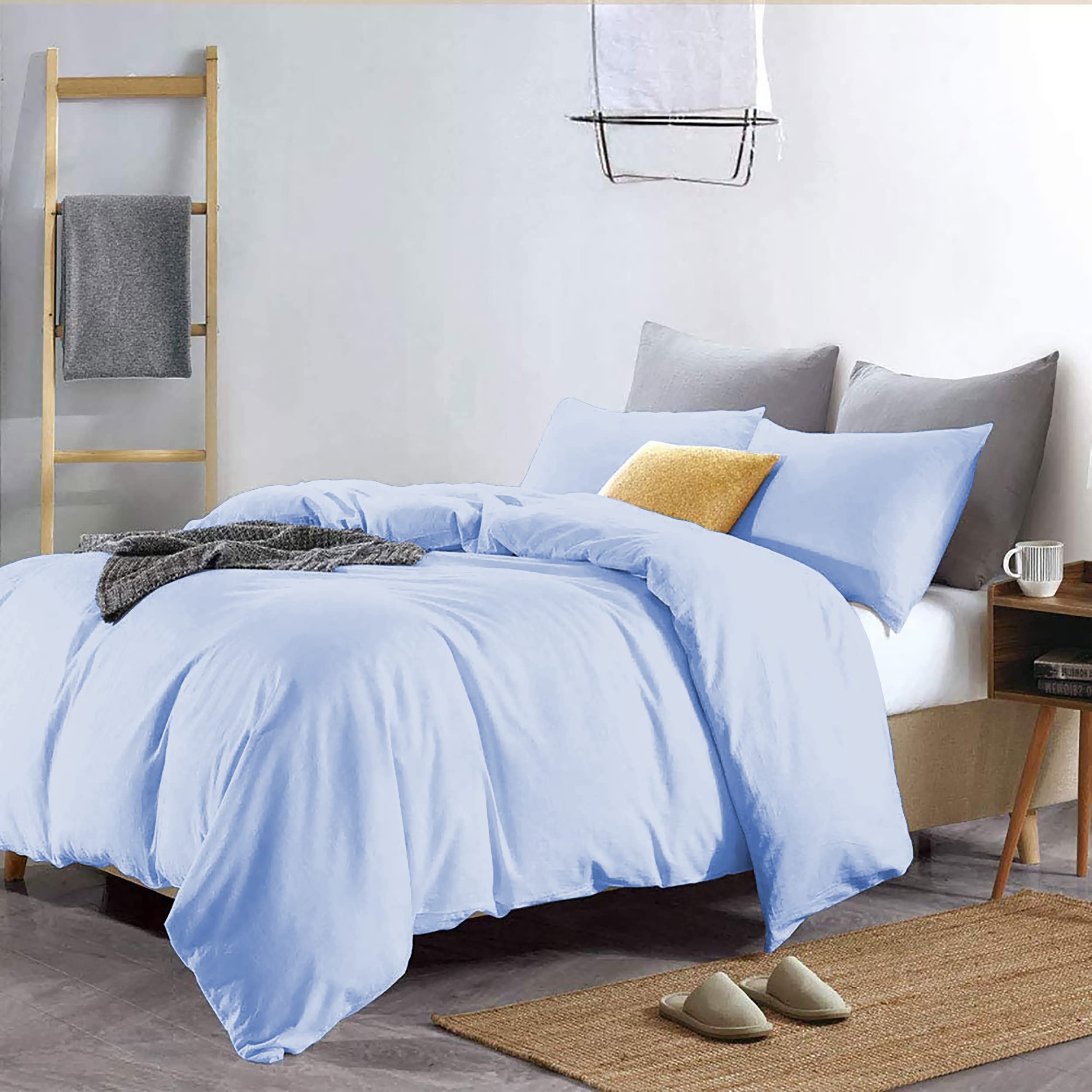 YRM Bedding's Duvet Covers - 100% Microfiber, 3-Piece Duvet Cover Set, Ultra Soft with Zipper Closure Duvet Cover(91X101 Inches) and 2 Pillow Cover (18X28 Inches) - Double Bed Size/Sky Blue