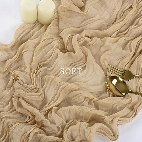 Miniatura 4 de Arena - 12 piezas de 35 x 120 pulgadas de largo, tela de gasa de 10 pies, camino de mesa bohemio rústico transparente para bodas, baby shower,