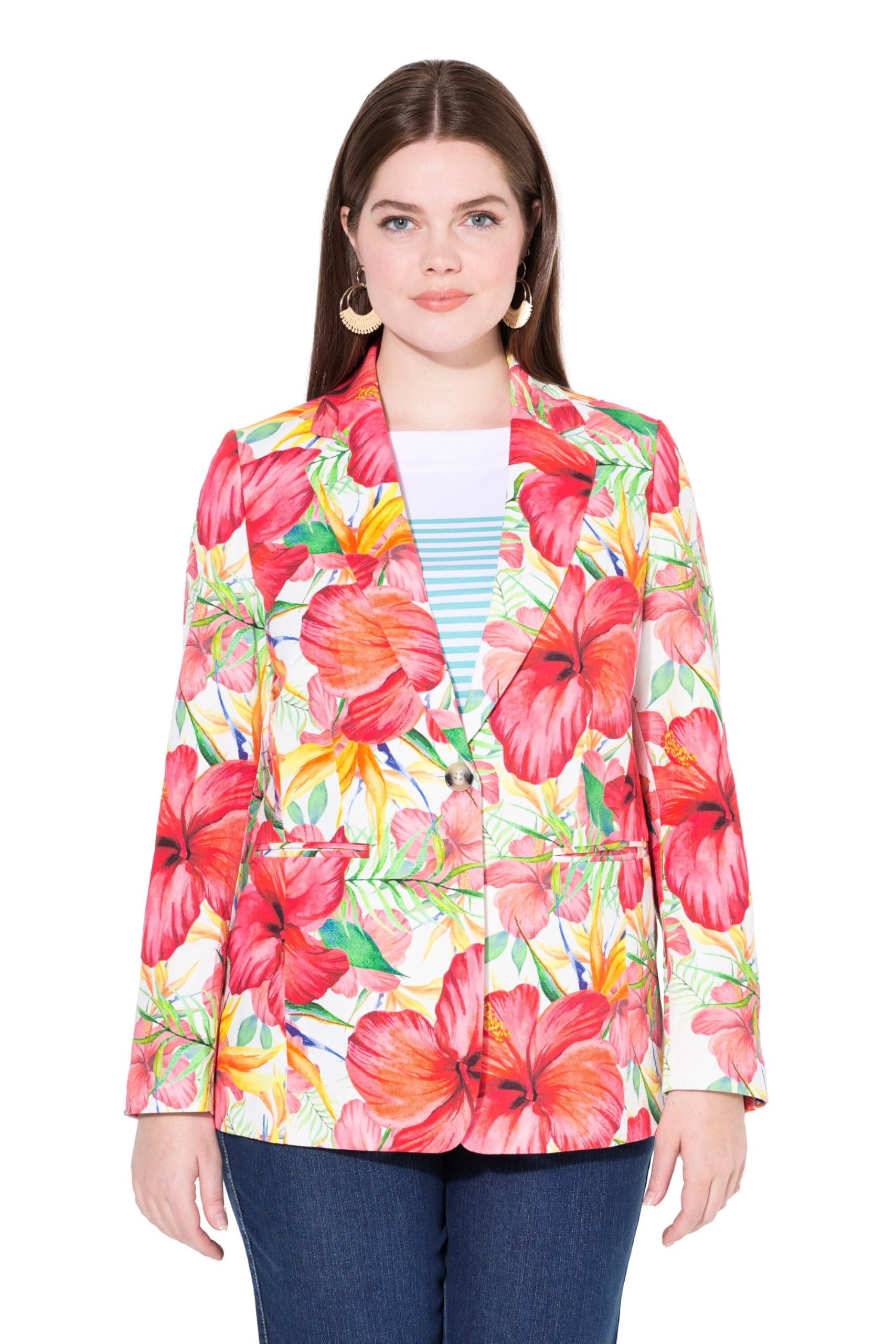 Ulla Popken Damen große Größen Übergrößen Plus Size Blazer, Blütenmuster, Reverskragen, Rückenschlitz 835230
