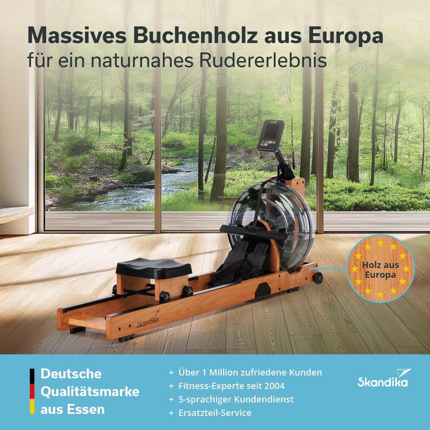 Skandika Lykke Water Rowing Machine made from European beech wood