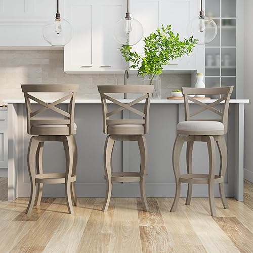 Miniatura 6 de Hillsdale Saddlebrook Taburete giratorio de madera, color gris envejecido