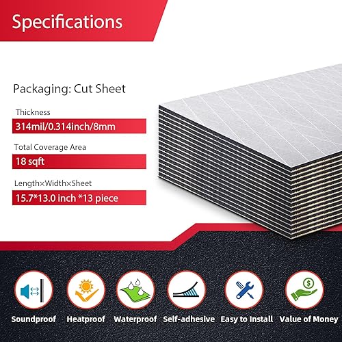 Miniatura 11 de Rollo de aislamiento de automóvil con acabado de papel de aluminio de 6.181 in (0.157 in) y 18 pies cuadrados - Amortiguador de sonido automotriz