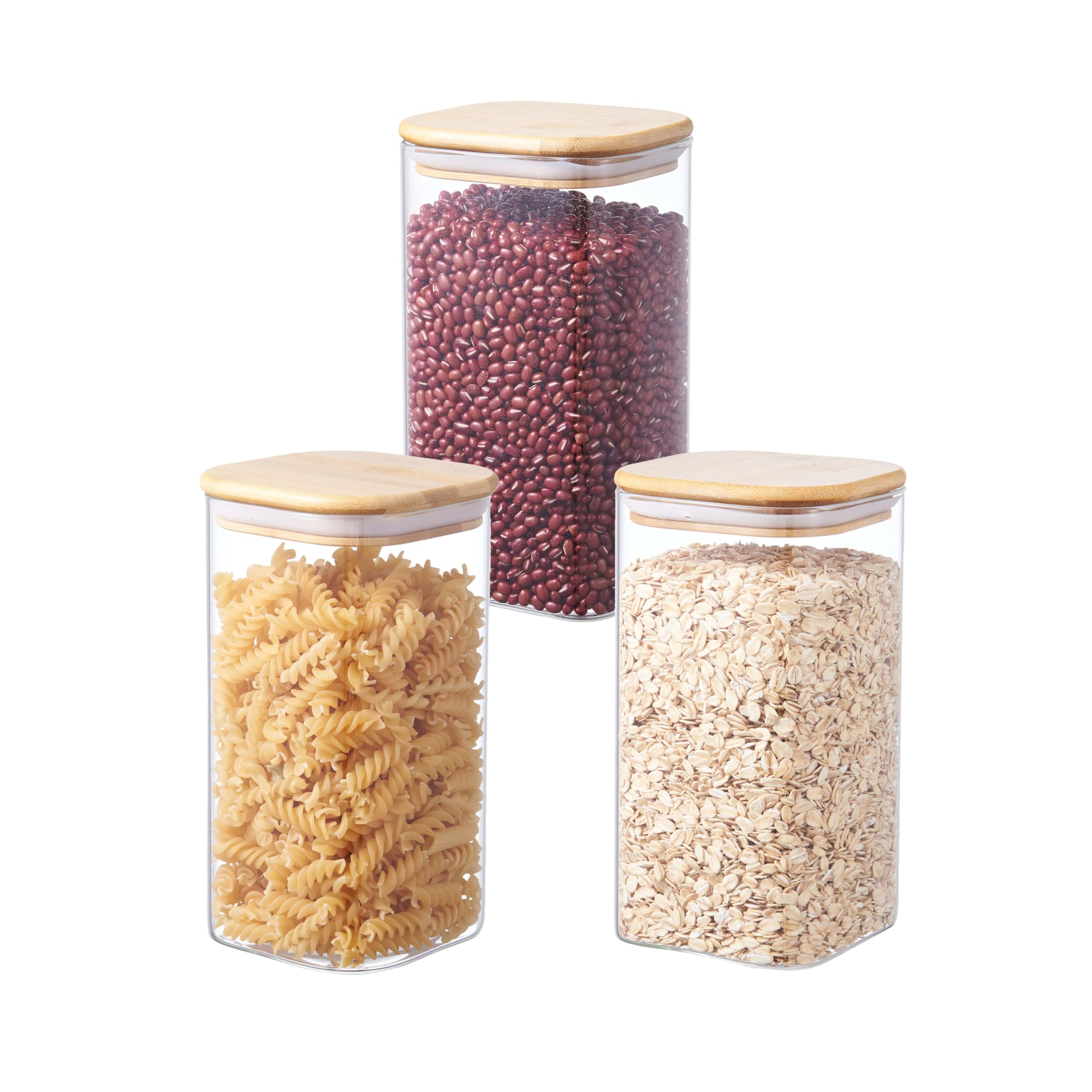 Ornami Transparent Airtight Glass Pantry Storage Canister With Bamboo Lid | Bpa-Free, Clear Kitchen Storage Jar | Square Shaped (3, 1.5L)