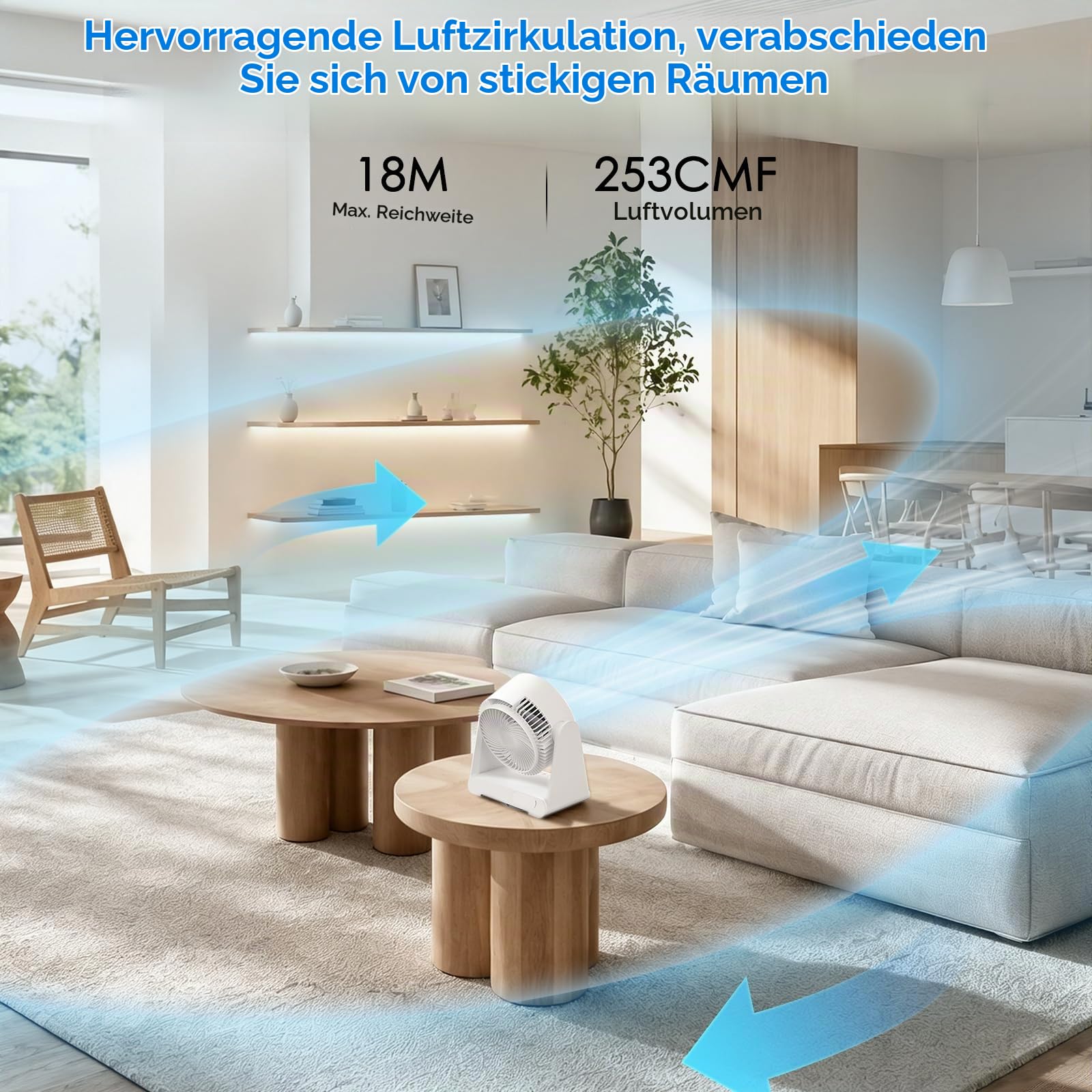 Leiser Ventilator mit Fernbedienung,Tischventilator 28 DB,12-Geschwindigstufe 12H Timer, 90° Auto oszillierend,DC-Frequenzumwandlung, 3D Turbo-Luftzirkulator, für Büro, Schlafzimmer, 30 m²