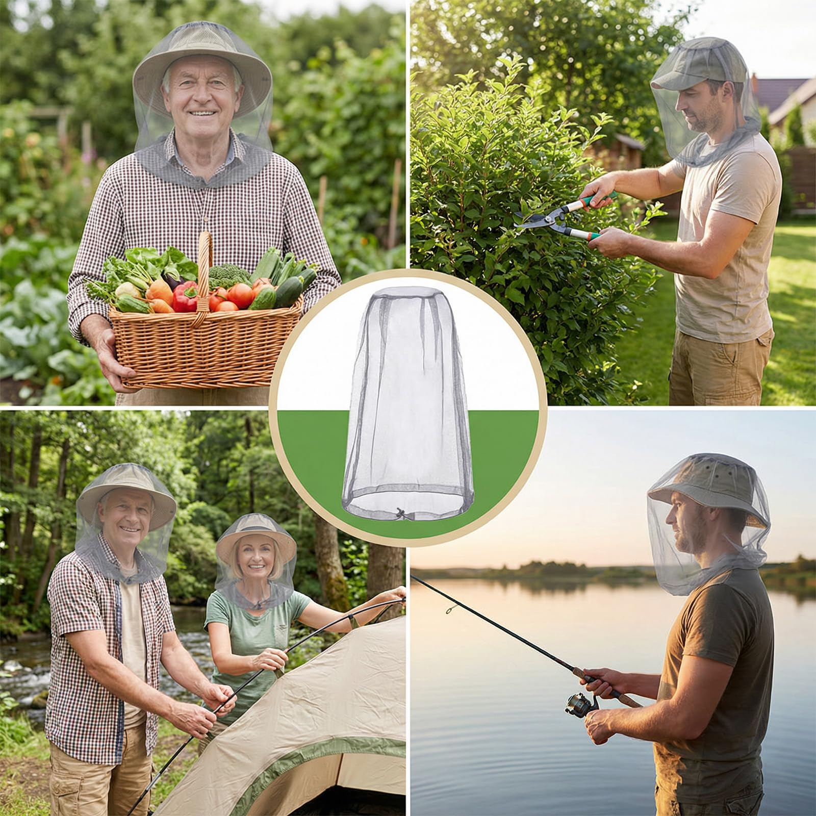 Cappello con Zanzariera, 2 PCS Zanzariera Testa, Protezione da Insetti Zanzare, Copricapo Rete Zanzare Leggero e Traspirante Ideale per Camping Pesca Alpinismo(Grigio)