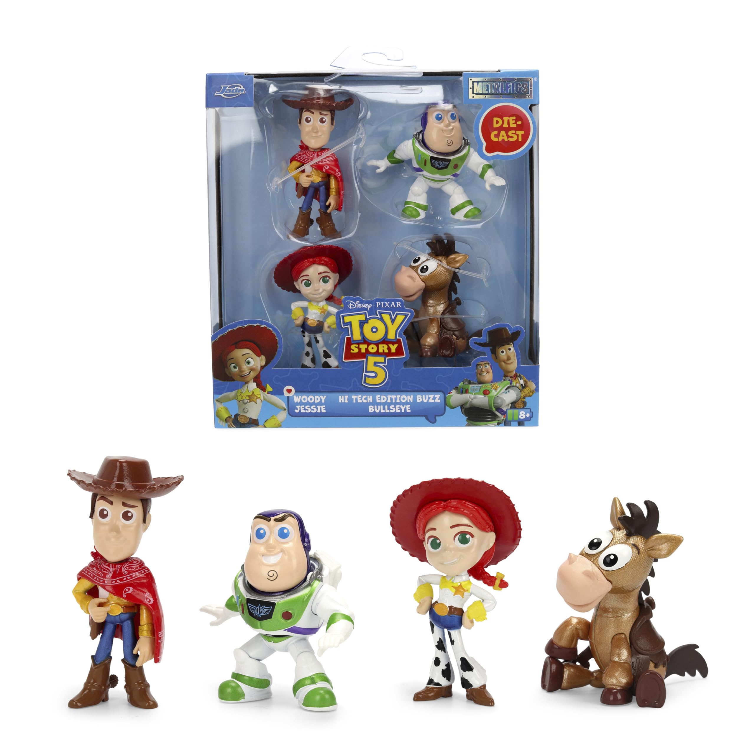 Photo 1 of Jada Toy Story 5 Metalfigs 2.5” Figures – Woody, Multibuzz, Jessie, Bullseye – 4-Pack Die-Cast Collectible Set Toys