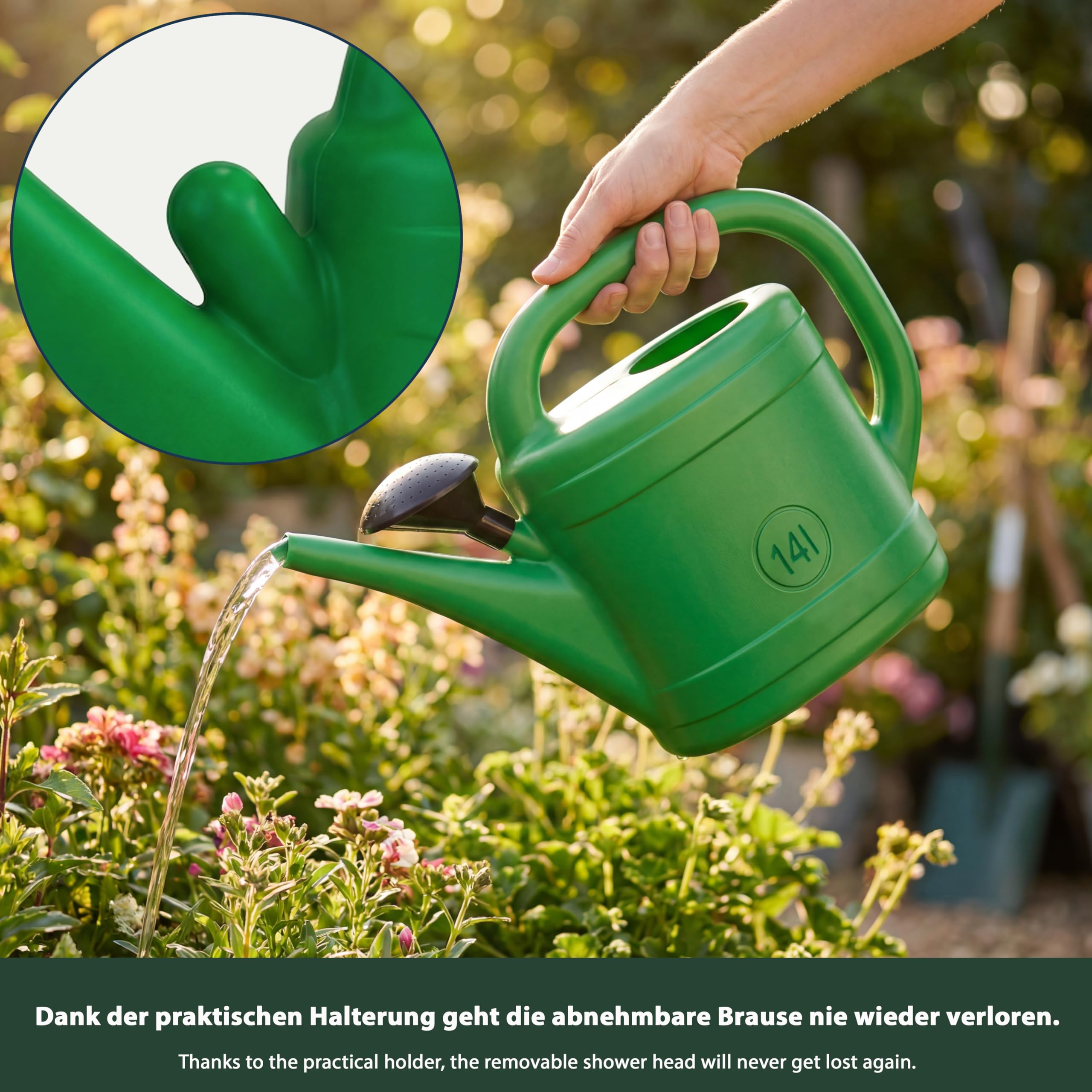 Annaffiatoio da 2 x 14 l con doccetta rimovibile – Robusto annaffiatoio da giardino in plastica – Fioriera con scala litriale per giardino e casa – Ideale per l'irrigazione dei fiori e la cura