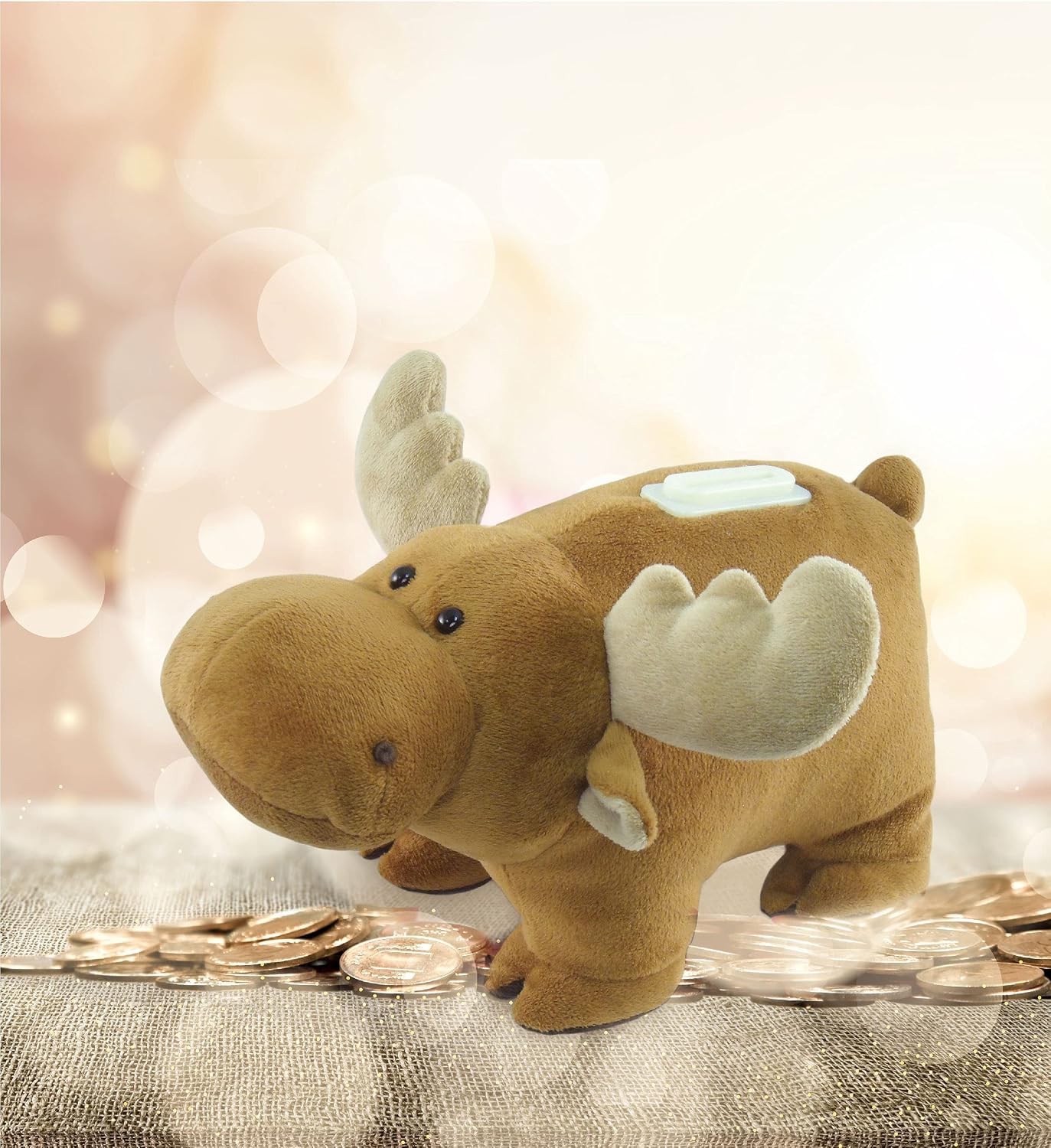 Puzzled Plush Moose Huggie Bank