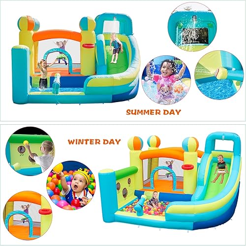 Miniatura 2 de WelandFun Parque inflable de tobogán acuático con piscina para niños, pared de escalada, casa de rebote con disparo de bolas, castillo animoso para