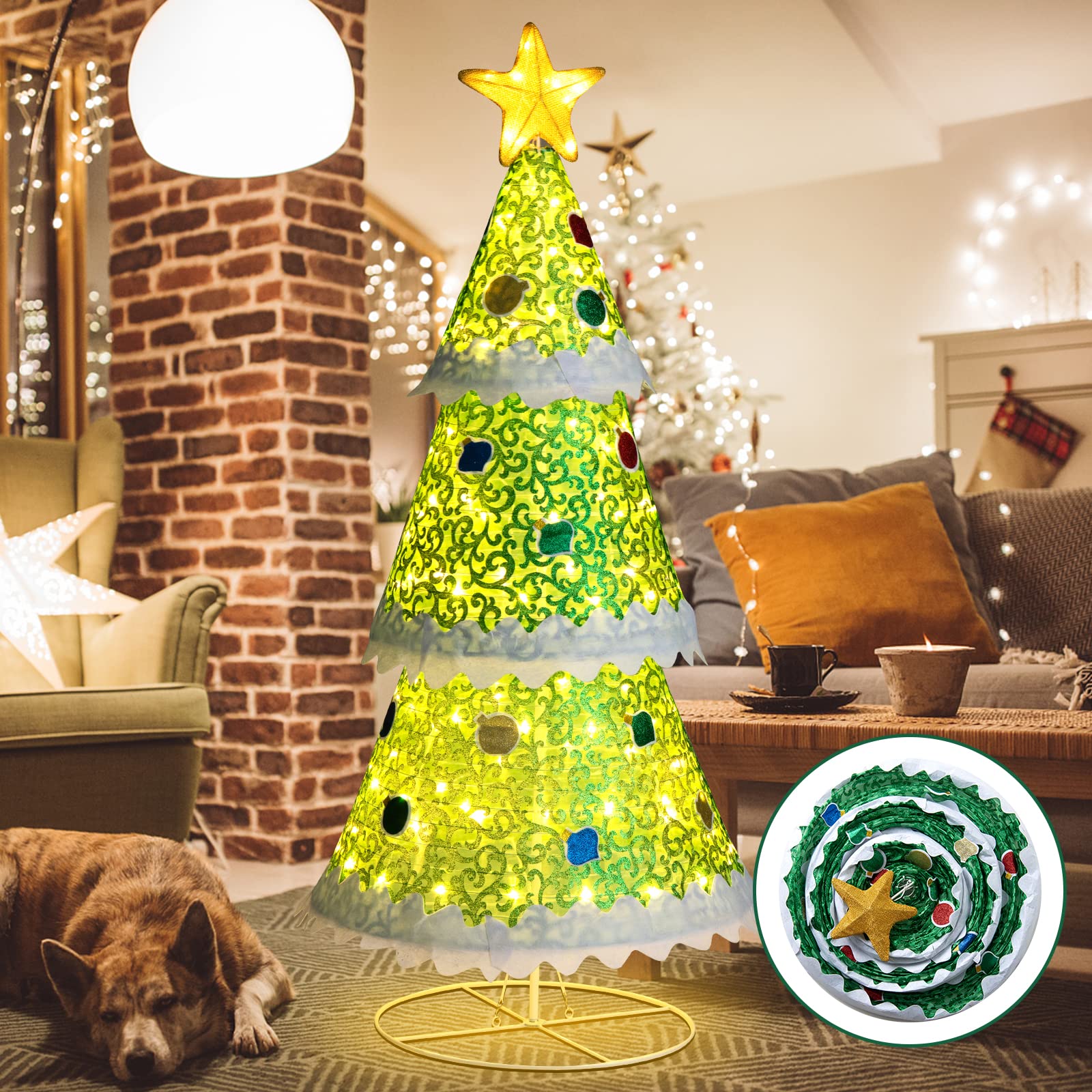 Tangkula 4.6 FT Lighted Pop-up Christmas Tree, Collapsible