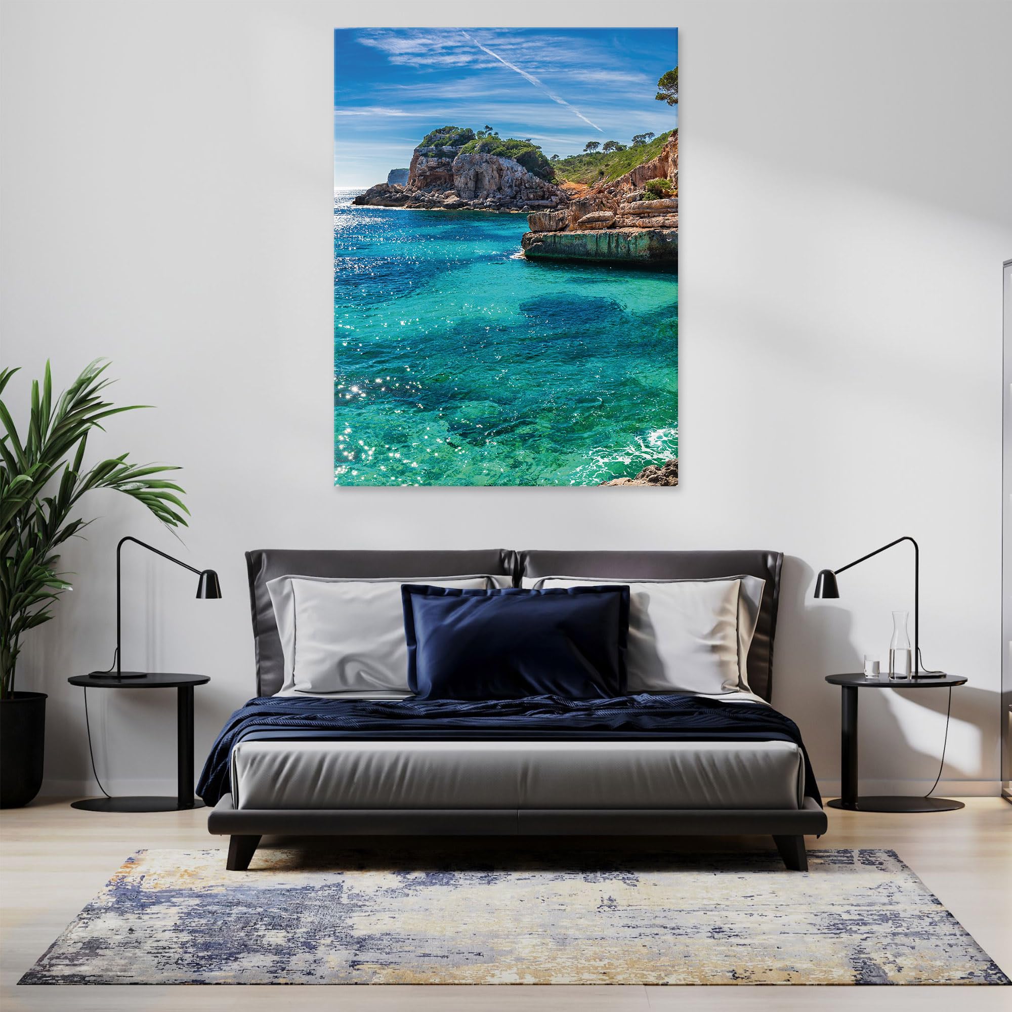 GP TONER Dipinto su tela per la decorazione della casa dell'ufficio Paesaggio Rocce Acqua Alberi Sole 50x80 cm