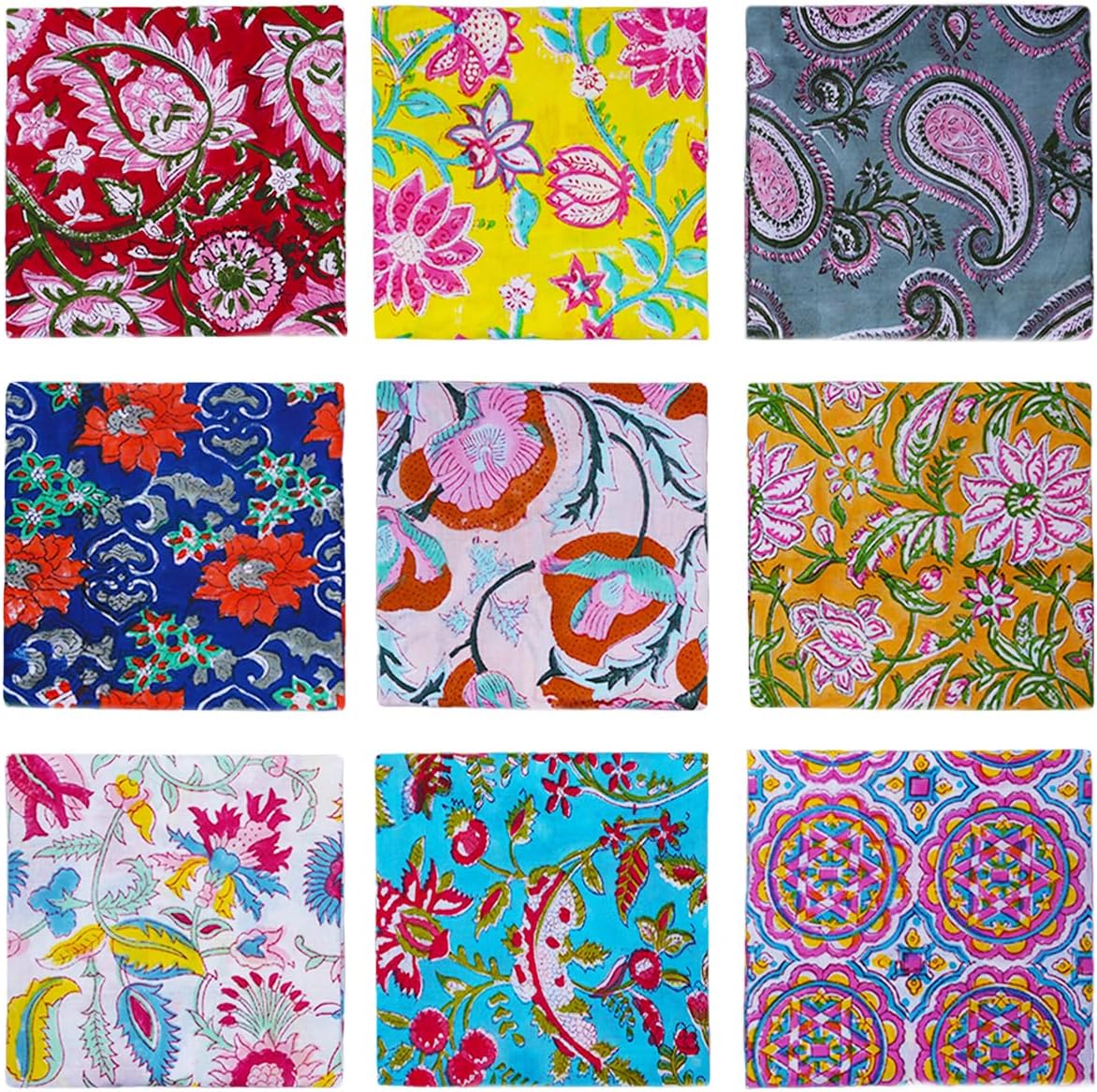 DIYANAIMPEX 10 Pc Cotton Cloth Napkins Hand Block Print Hand Made Size 16x16 Inch Printed Home Decor Indian Eco Friendly Mix Lot Dinner Napkins (Multicolour)