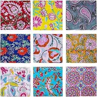 DIYANAIMPEX 10 Pc Cotton Cloth Napkins Hand Block Print Hand Made Size 16x16 Inch Printed Home Decor Indian Eco Friendly Mix Lot Dinner Napkins (Multicolour)