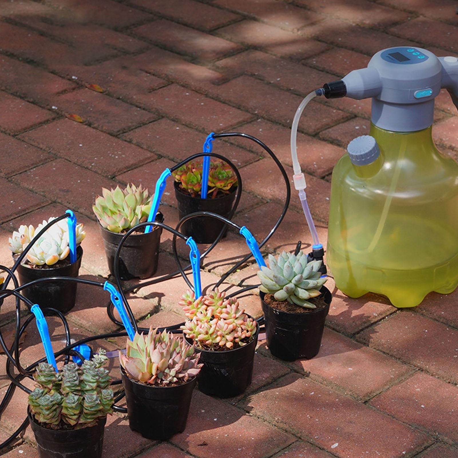 Pflanze, Doppel Zeitgesteuerte Bewässerung Wiederaufladbarer Batteriebetriebener Sprühflasche mit 3L -Wassertank für Topfpflanzen Garten Rasen Balkon Gewächshaus (Yellow)
