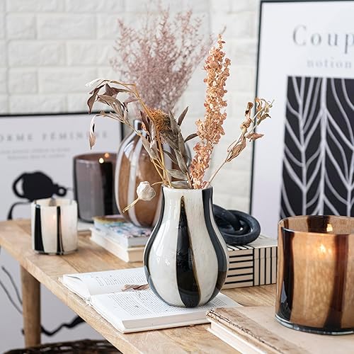 Miniatura 3 de Bloomingville Candelabro redondo de cristal con rayas, color crema y negro