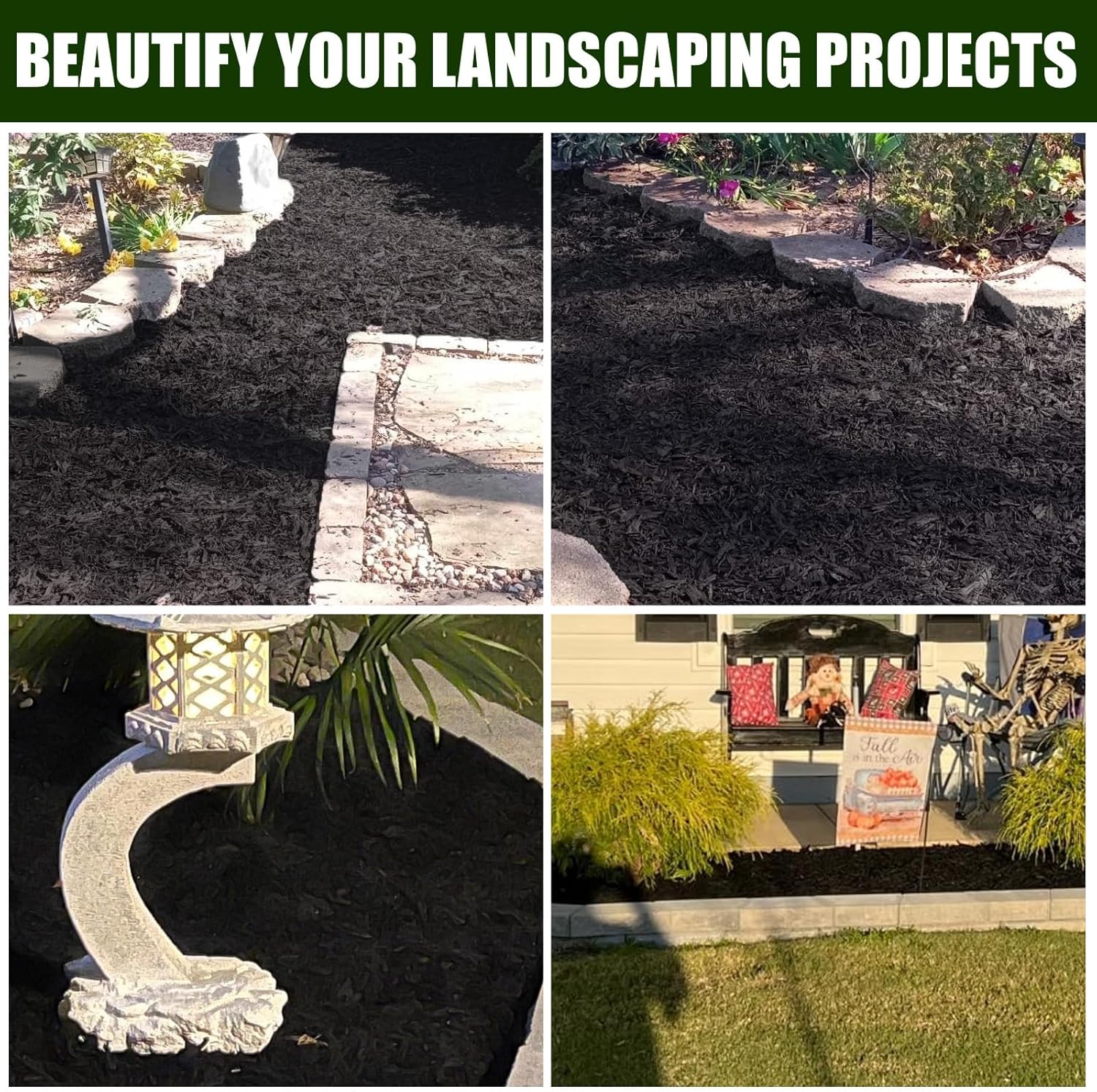 Mulch for Landscaping - Shredded Rubber Mulch & Weed Barrier Fabric – Eco-Friendly, Long-Lasting Color, All-Weather Protection for Gardens, Lawns & Potted Plants(1 CU. FT. - 19 LBS, Black)