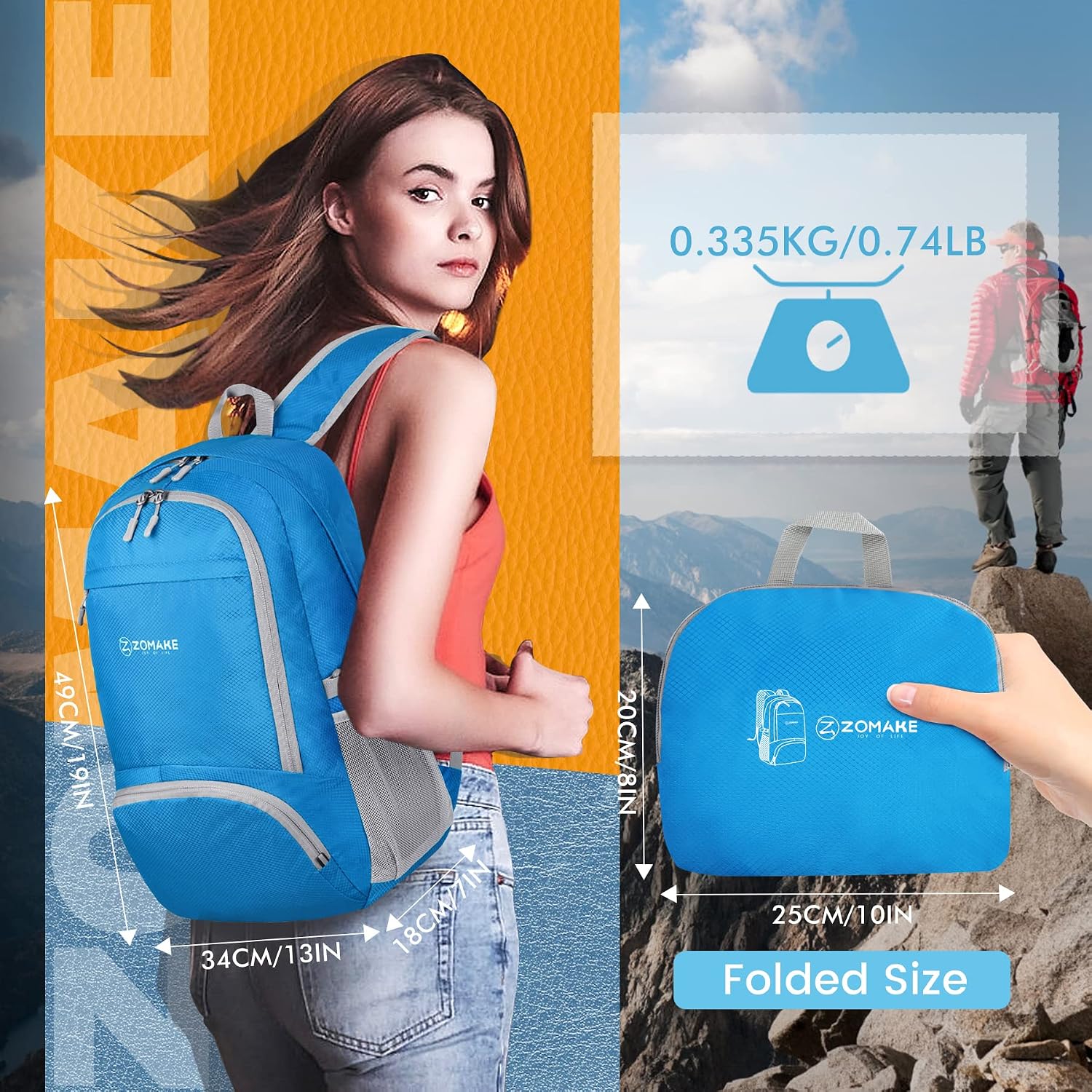 ZOMAKE Lightweight Packable Backpack 30L - Foldable Hiking Backpacks Water Resistant Compact Folding Daypack for Travel