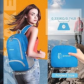 ZOMAKE Lightweight Packable Backpack 30L, Foldable Hiking Backpacks Water Resistant Compact Folding Daypack for Travel(Light Blue)