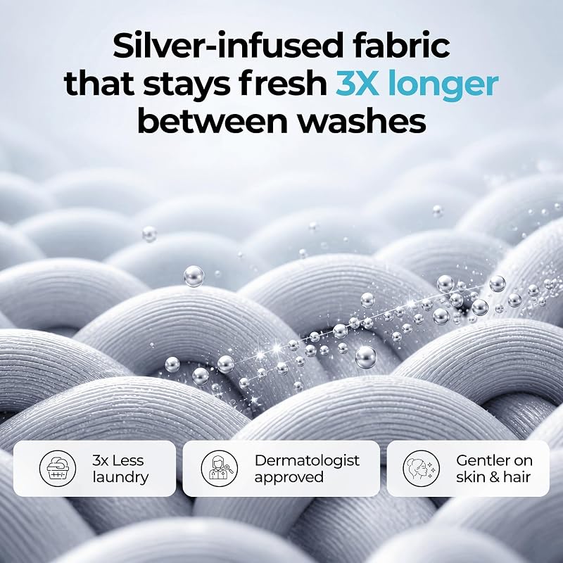 Silvery Silver Infused Bed Sheets Set - Ultra-Soft Temperature-Regulating Fabric with Self-Cleaning Technology™ that Stays Fresh 3X Longer for Hygienic Sleep (Cool Gray, Queen) image 4