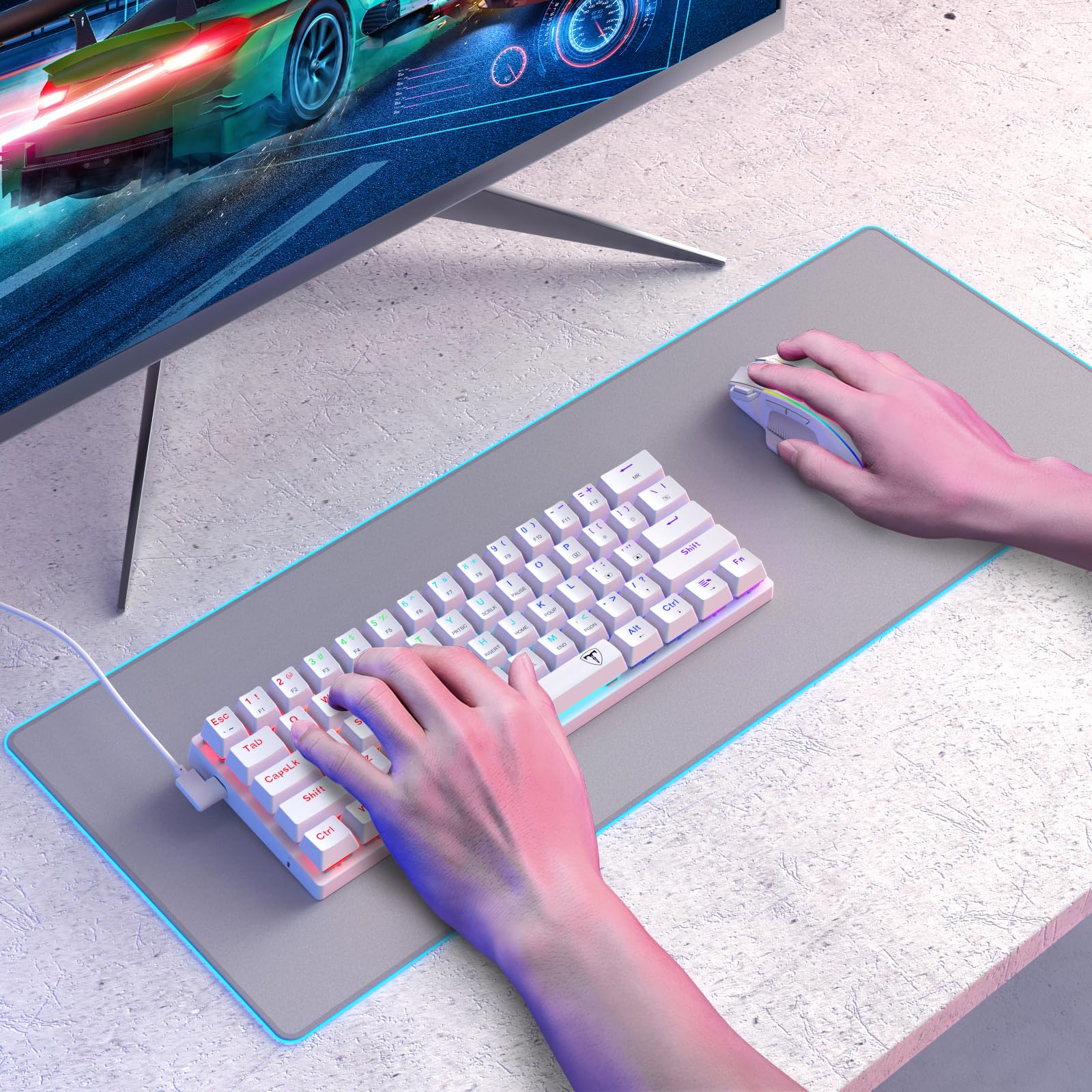 60% Wired Mechanical Gaming Keyboard with Red Switches, LED Backlit view 8