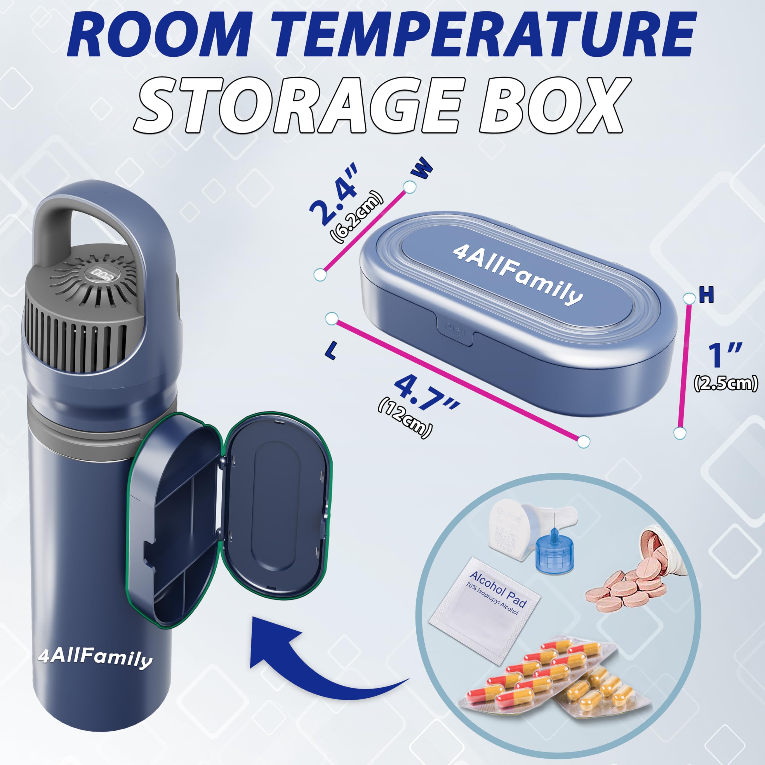 4ALLFAMILY Pioneer - Enfriador de viaje para medicamentos de apagado automático, aprobado por la TSA (1-7 bolígrafos de medicamentos) 2N1 USB + BIOGEL bolsa médica portátil para diabetes epipen