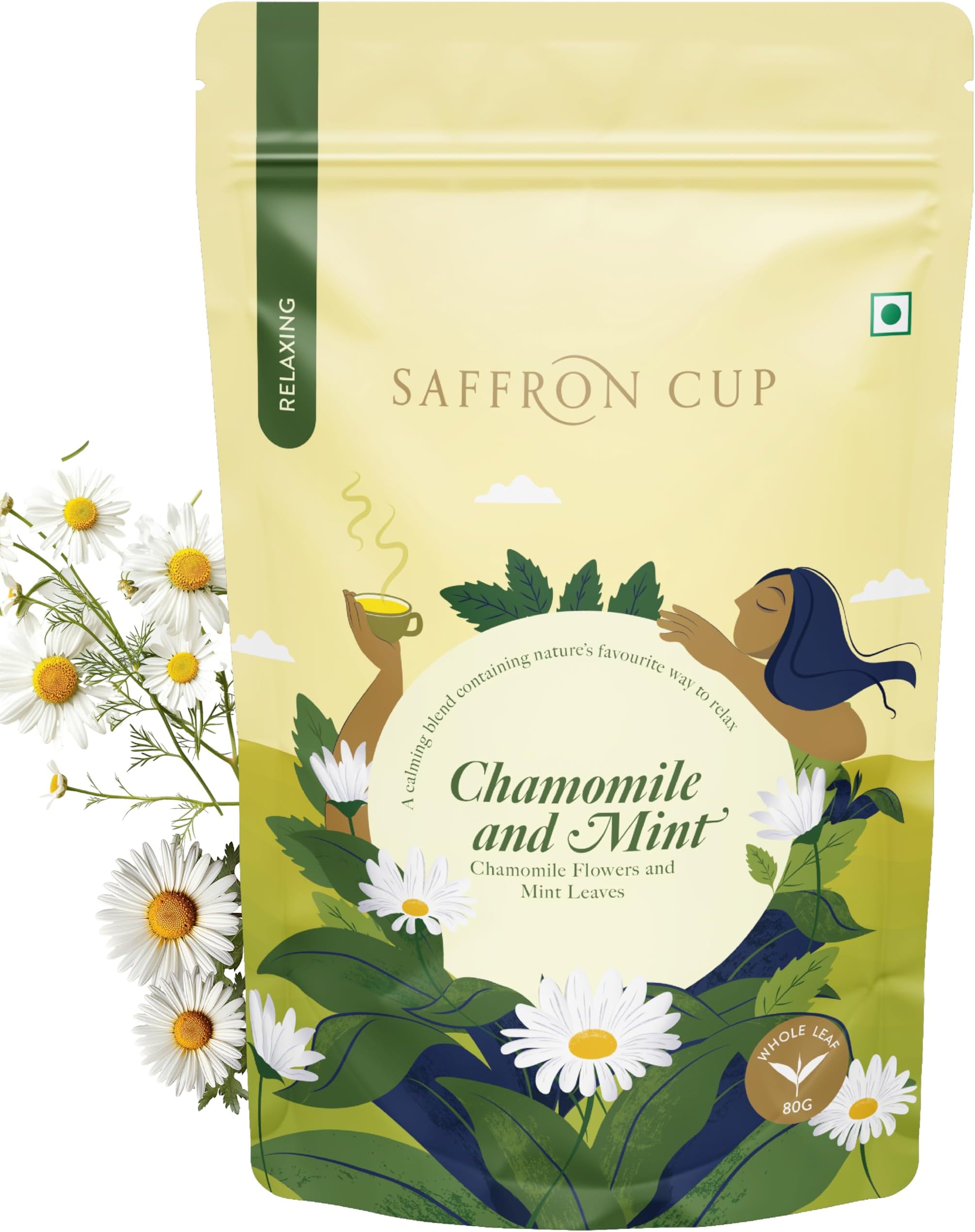 Chamomile Mint Herbal Tea by Saffron Cup | Calming Chamomile & Refreshing Mint Blend | 100% Natural (Airtight Zip-Lock Pouch)