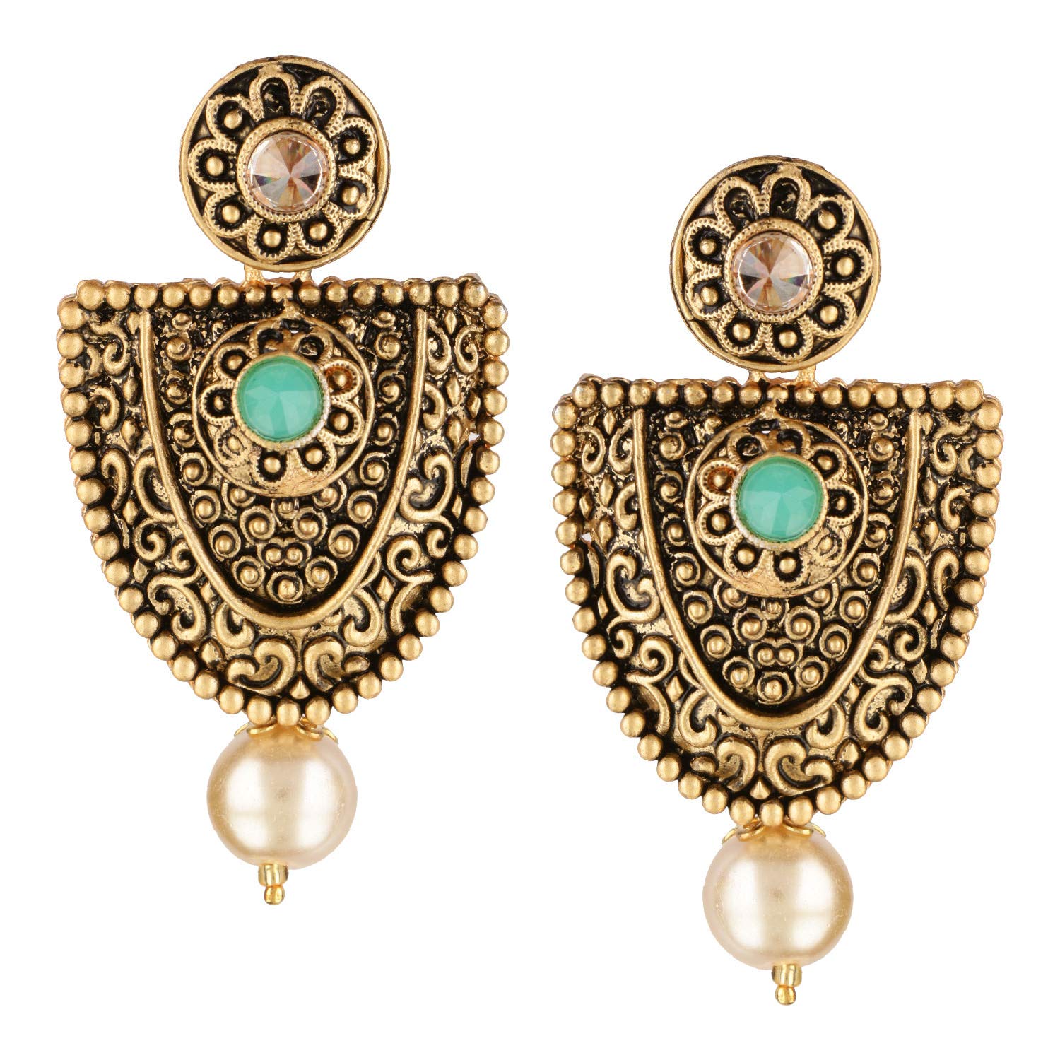 Efulgenz Boho Vintage Antique Gold Ethnic Gypsy Tribal Indian Bollywood Crystal Pearl Drop Dangle Earrings Jewelry Set